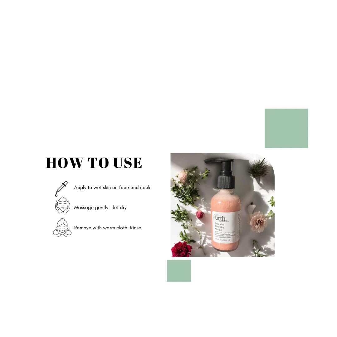 Rose Mud Cleansing Mask for Face - 100% Vegan & Cruelty-Free Facial Treatment with DMAE, Vitamin B5, C & Niacinamide | Gentle Daily Deep Cleansing Mask & French Rose Clay Exfoliator | Made in USA (4 Fl Oz) - Perfect for Acne-Prone Skin & Glowing Complexion