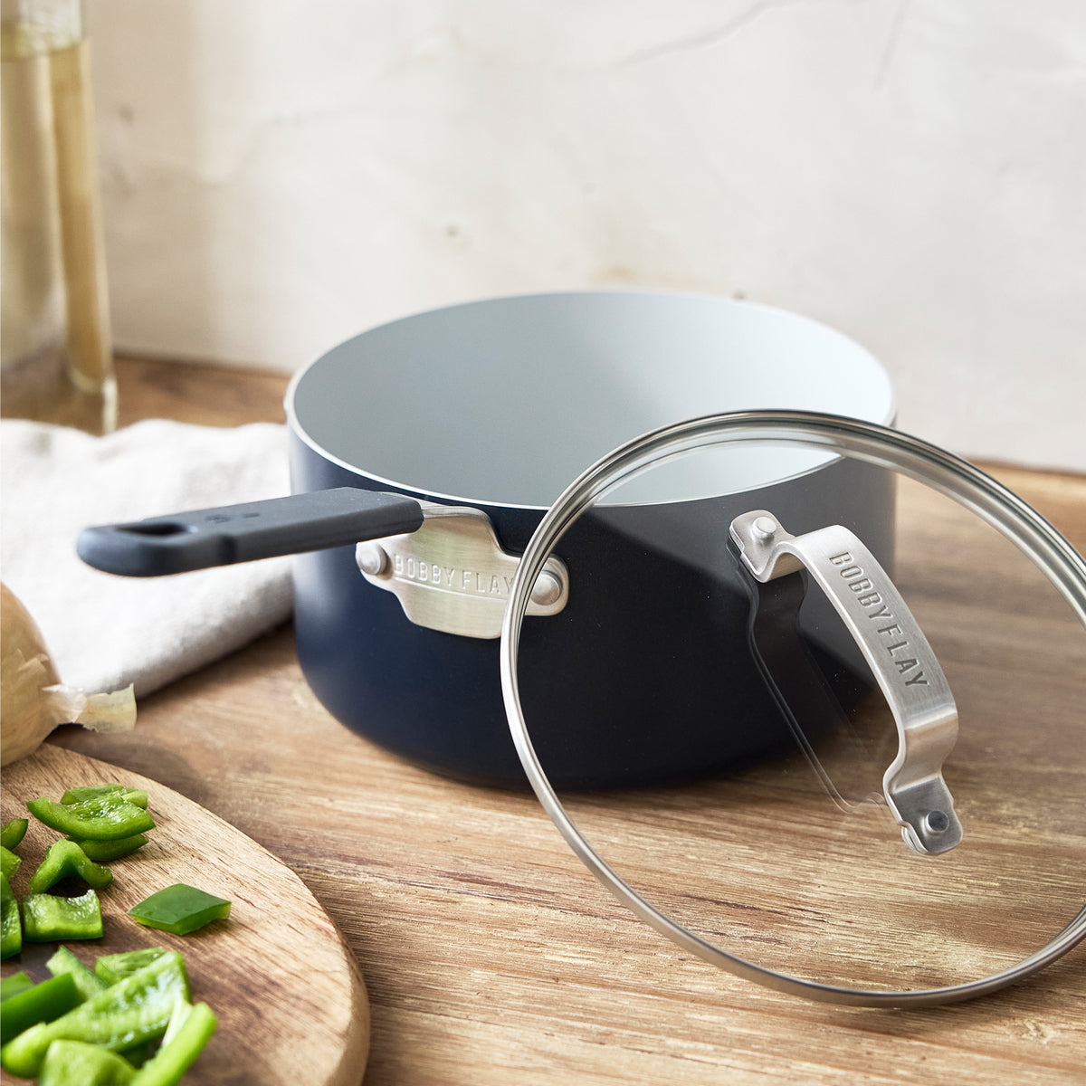 Bobby Flay by GreenPan Professional Ceramic Nonstick 2.53 Quart Saucepan with Lid - Oxford Blue Cookware for Sauteing, Simmering & Sauce Making | Perfect for Home Chefs & Professional Kitchens