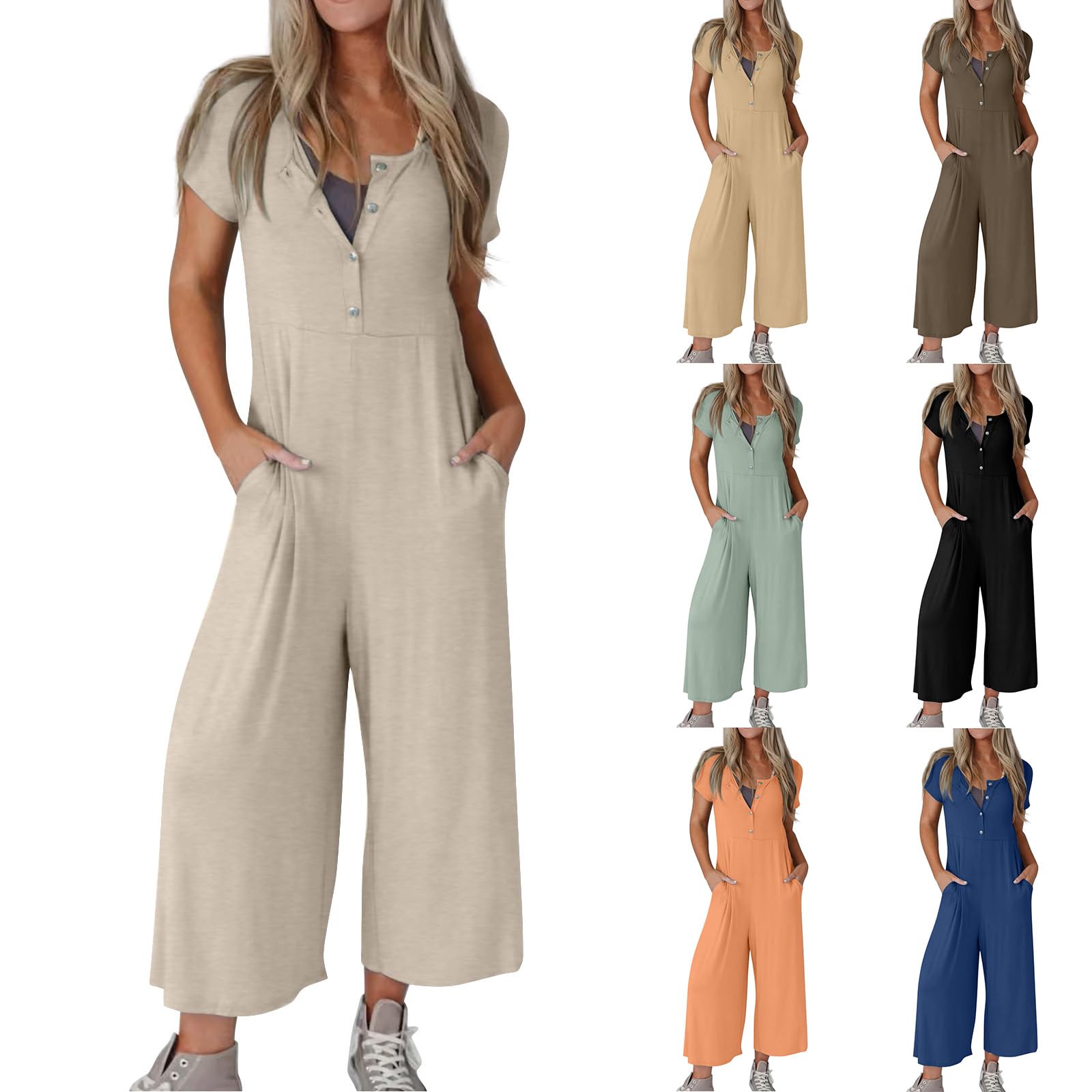 Women's Wide Leg One Piece Jumpsuit - Button Up Romper Overalls with Pockets | Loose Fit Casual Summer Outfit for Beach, Travel & Everyday Wear
