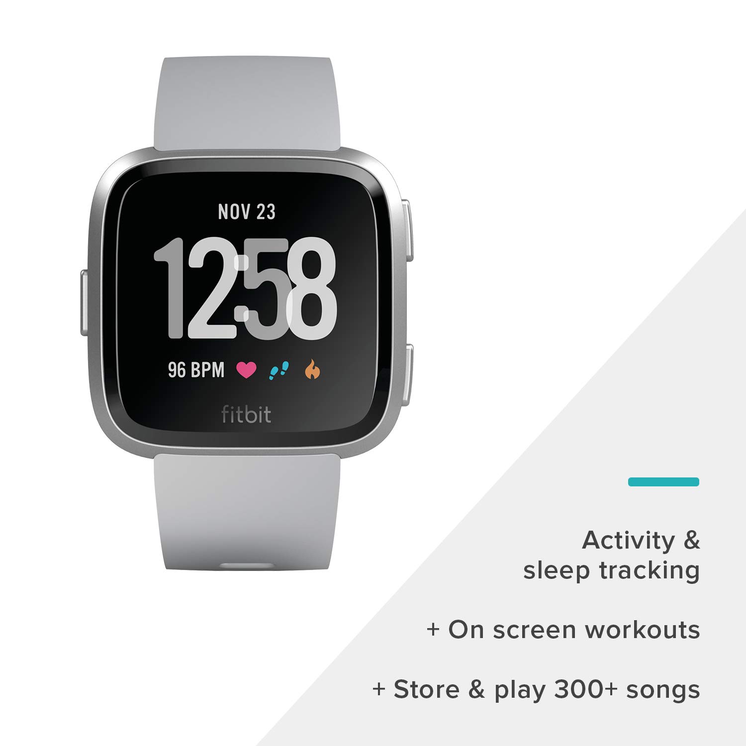 Fitbit Versa Smart Watch - Gray/Silver Aluminum Fitness Tracker with Heart Rate Monitor, Sleep Tracking & 4+ Day Battery (Includes S & L Bands) | Perfect for Running, Swimming & Daily Activity Tracking