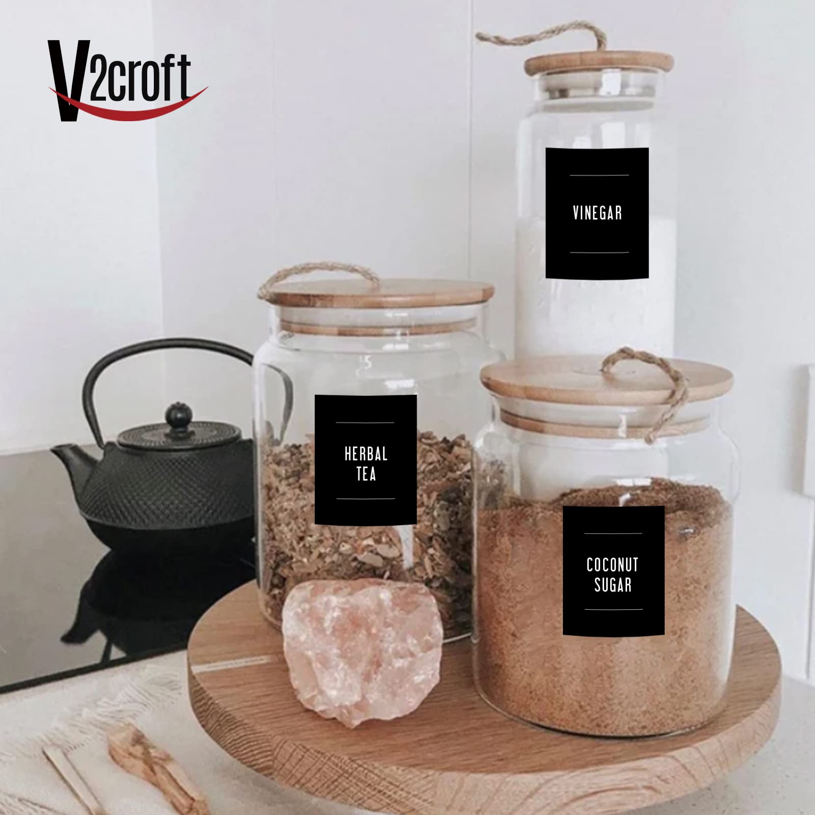 180 Minimalist Farmhouse Pantry Labels - Black Matte Waterproof Stickers with White Fine Line Text for Jars, Bottles & Canisters - Perfect for Kitchen Organization, Spice Storage & Home Decor