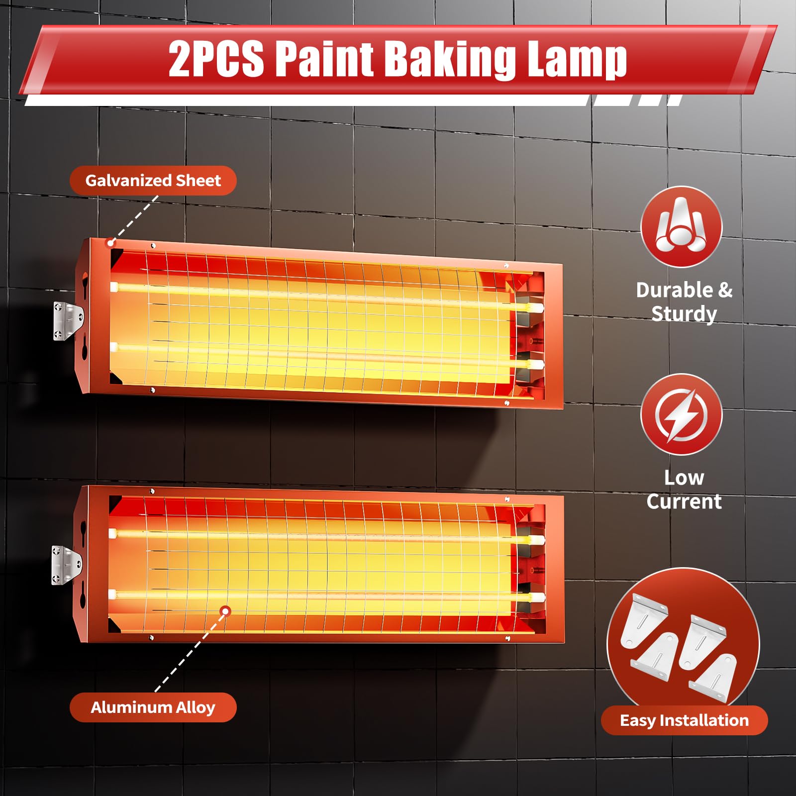 2000W Infrared Paint Curing Lamp - 2 Pack Professional Automotive & Furniture Paint Drying Heat Lamps for Auto Body Shops, Woodworking, DIY Projects - Fast Drying for Car Paint Booths & Wood Finishing