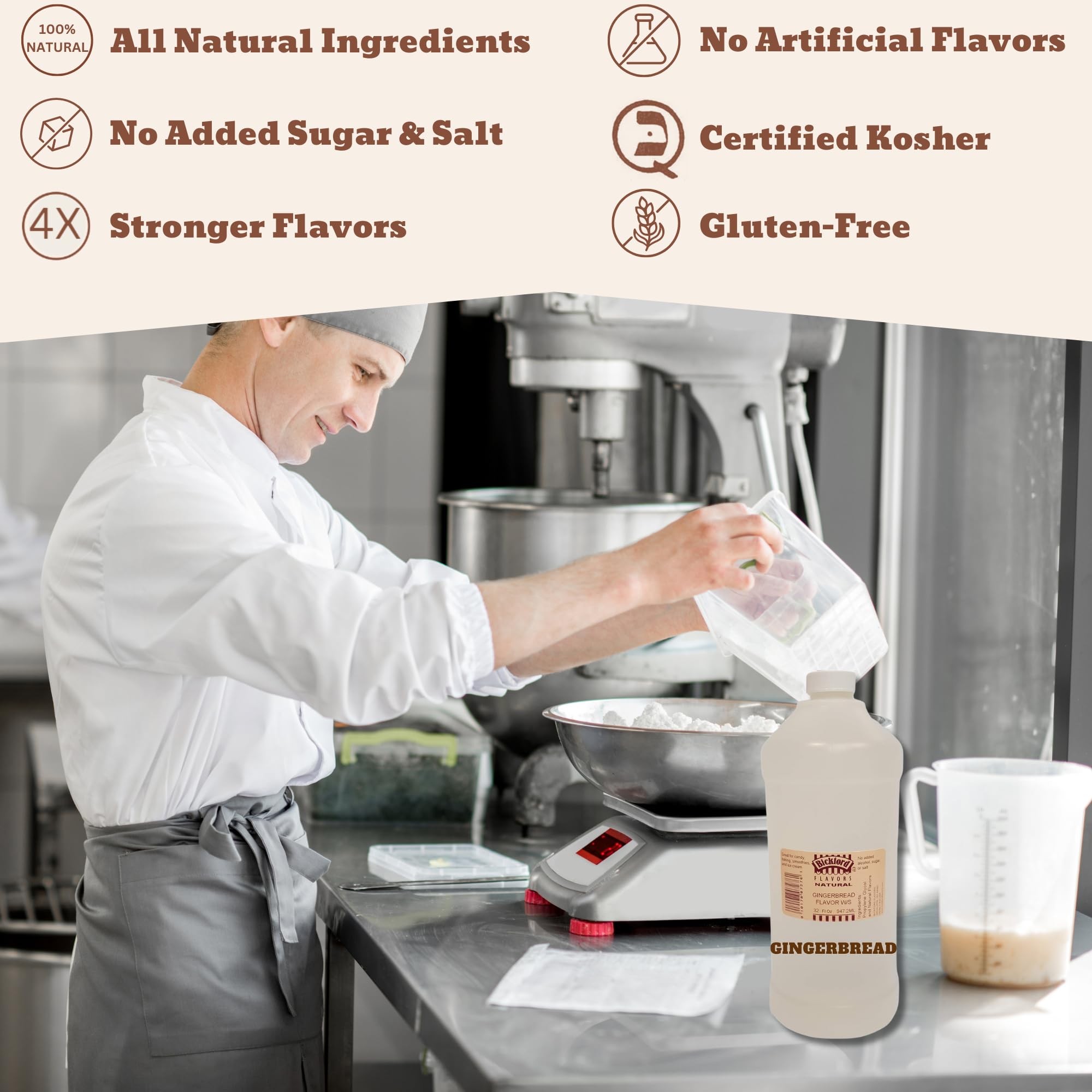 Bickford 4X Gingerbread Flavor Extract - 32 fl oz | Gluten Free, Kosher, Vegan Baking Flavoring | No Sugar Added | Perfect for Cookies, Cakes & Holiday Treats | Bulk Gourmet Food Flavoring