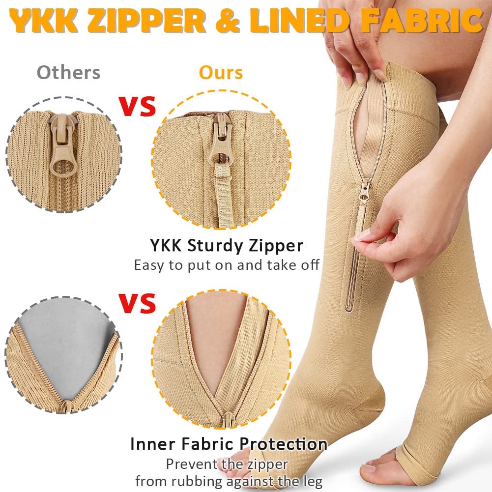 CASMON 15-20mmHg Medical Compression Socks for Women & Men - Knee High Open Toe Support Stockings for Varicose Veins, Swelling Relief, Post-Surgery Recovery - Ideal for Nurses, Pregnancy & Travel (1 Pair) - Perfect for Long Flights, Hospital Shifts & Daily Comfort