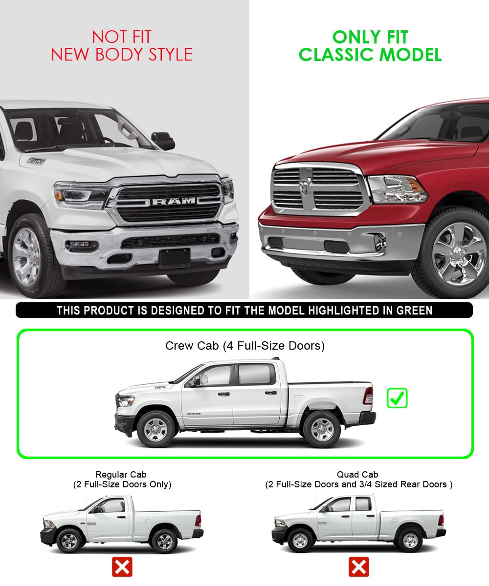 APS 5-Inch Black Running Boards for Ram 1500 (2009-2018 Crew Cab) & Ram 2500/3500 (2010-2024) - Durable Nerf Bars Side Steps for Enhanced Truck Access & Style - Perfect for Off-Roading, Work Trucks & Daily Commutes