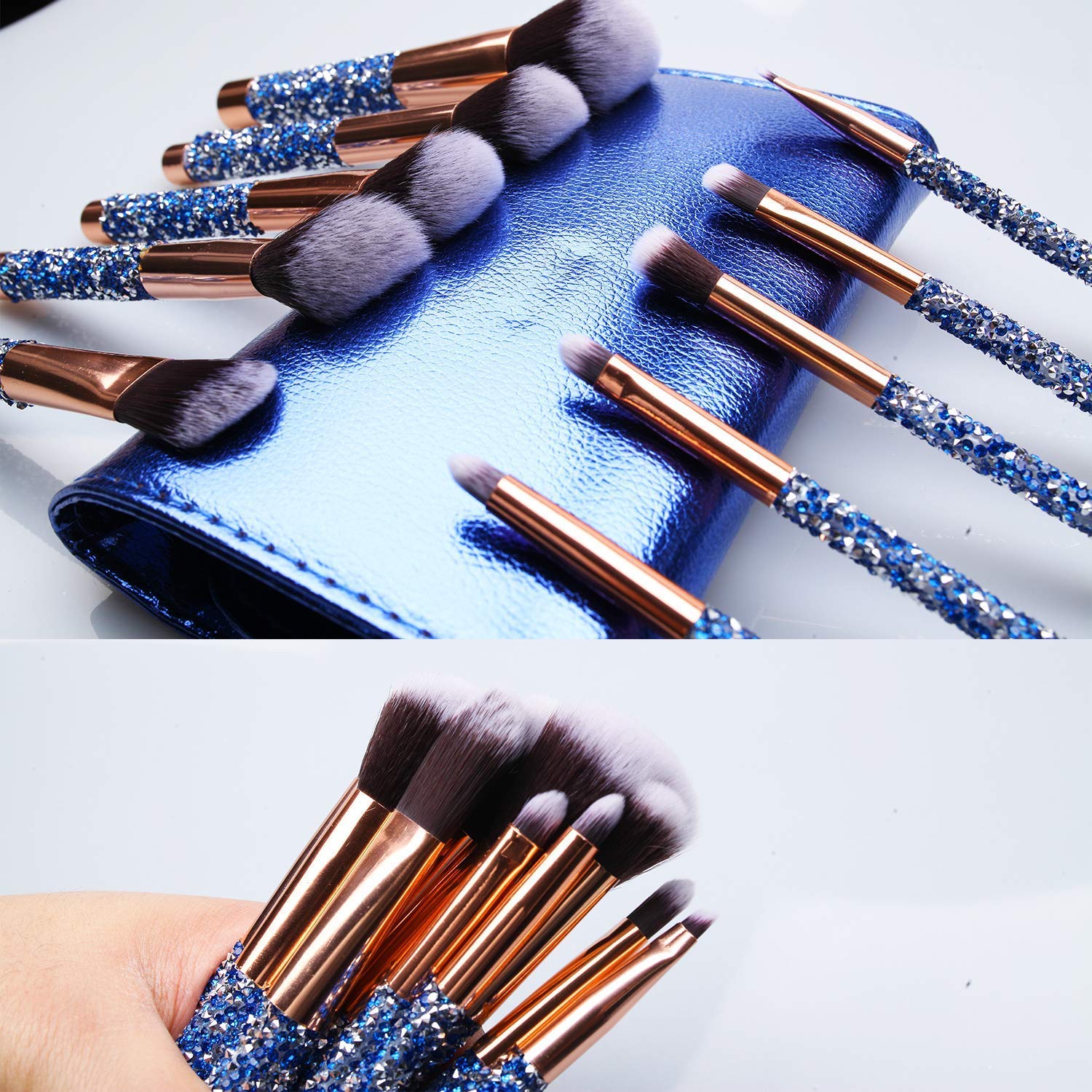 Premium Roslet Makeup Brush Set - 10-Piece Professional Cosmetic Brushes for Eyeshadow & Glitter Application with Travel Pouch | Perfect for Makeup Artists, Beginners & On-The-Go Touchups