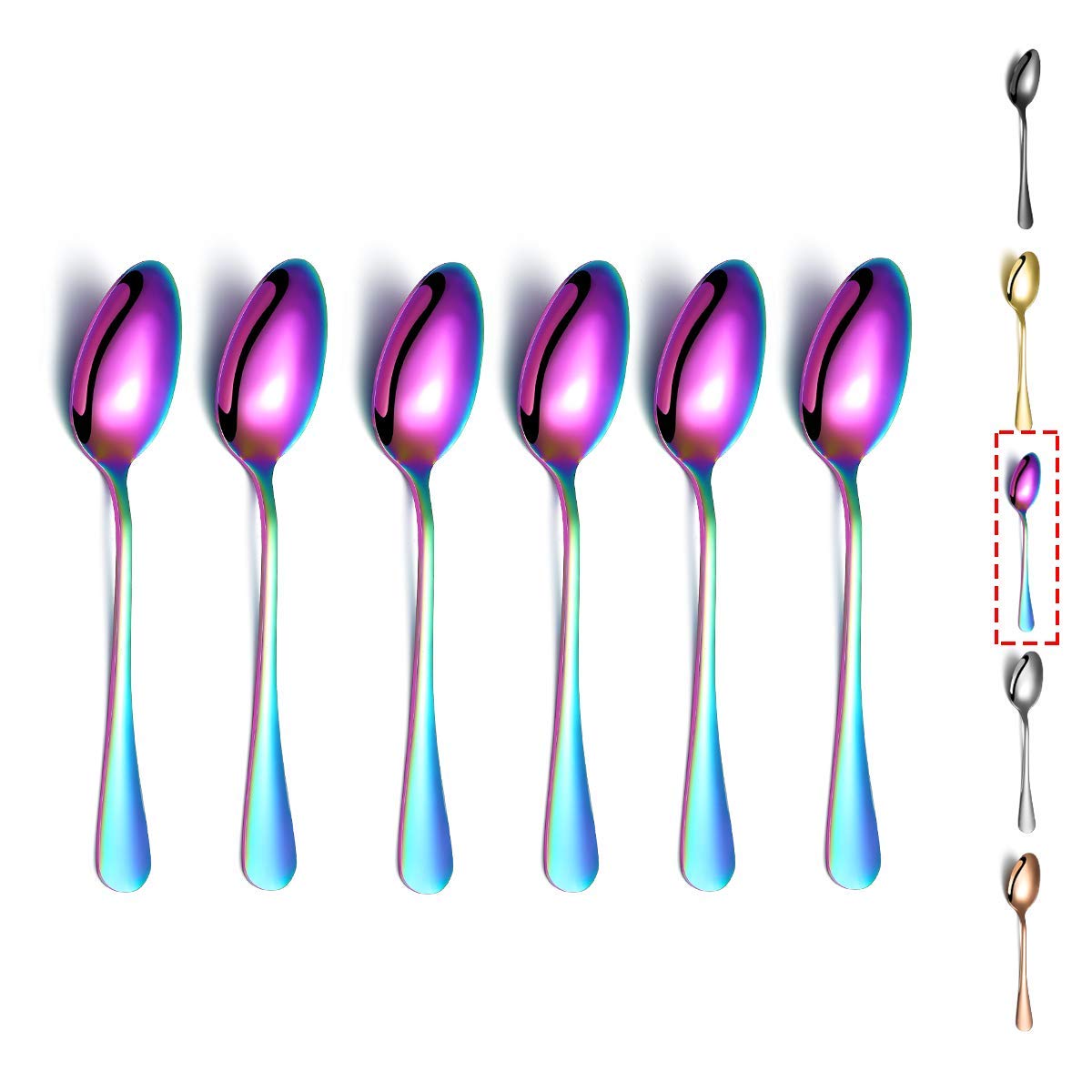 Kyraton 6-Piece Rainbow Titanium-Plated Stainless Steel Teaspoons (6.7