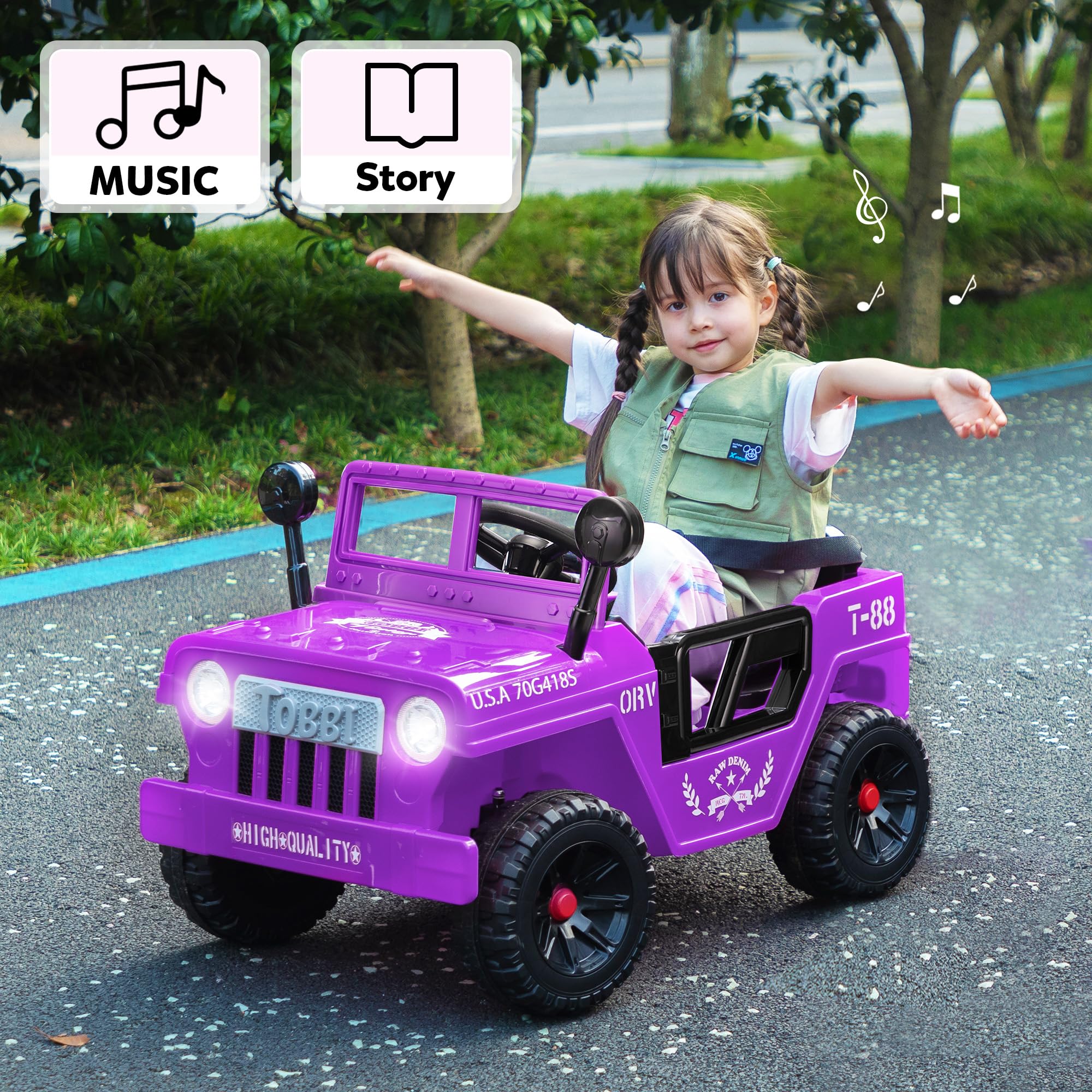 TOBBI 12V Kids Ride On Truck - Electric Powered Toy Car for Toddlers Ages 3-6 with Off-Road Wheels, Suspension, Horn & LED Lights - Perfect Birthday & Christmas Gift for Boys & Girls - Great for Indoor & Outdoor Play (Purple)