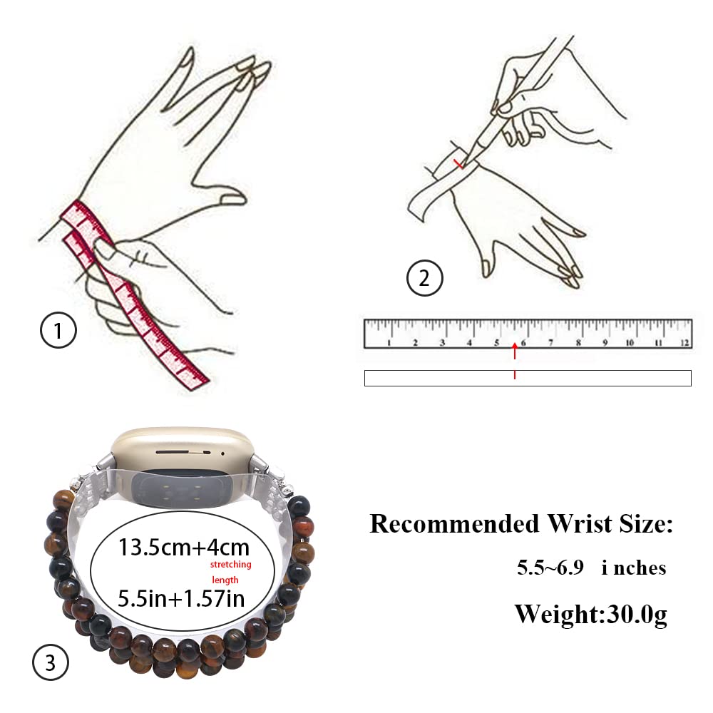 Fitbit Versa 3/4 & Sense 2 Bands - Beaded Gemstone Bracelets for Women & Men | Workout & Daily Wear