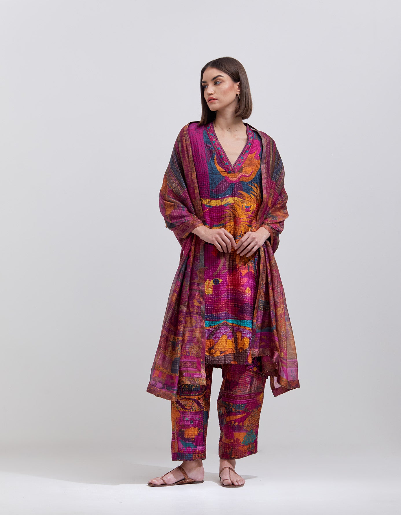 Elegant Aisha Salwar Silk Suit - Purple Check Panchatantra Design for Women | Perfect for Festivals, Weddings & Special Occasions