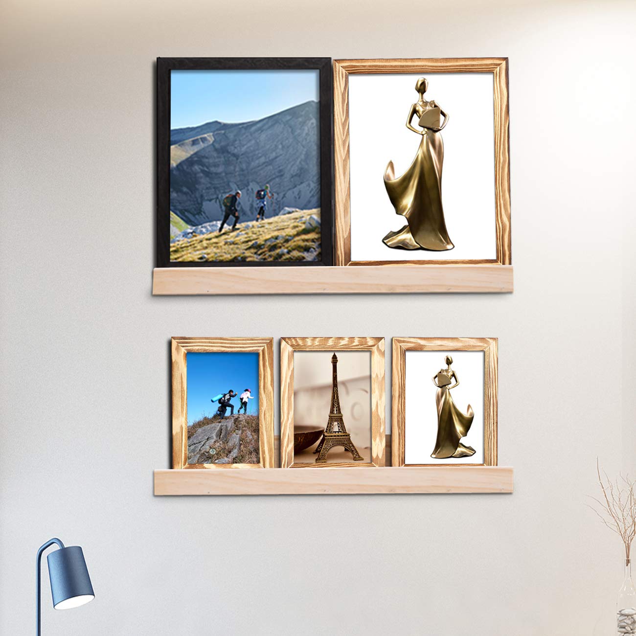 AZSKY Set of 2 Floating Shelves 16 Inch - Natural Wood Wall Shelves for Picture Frames, Books & Decor - Perfect for Living Room, Nursery & Gallery Display