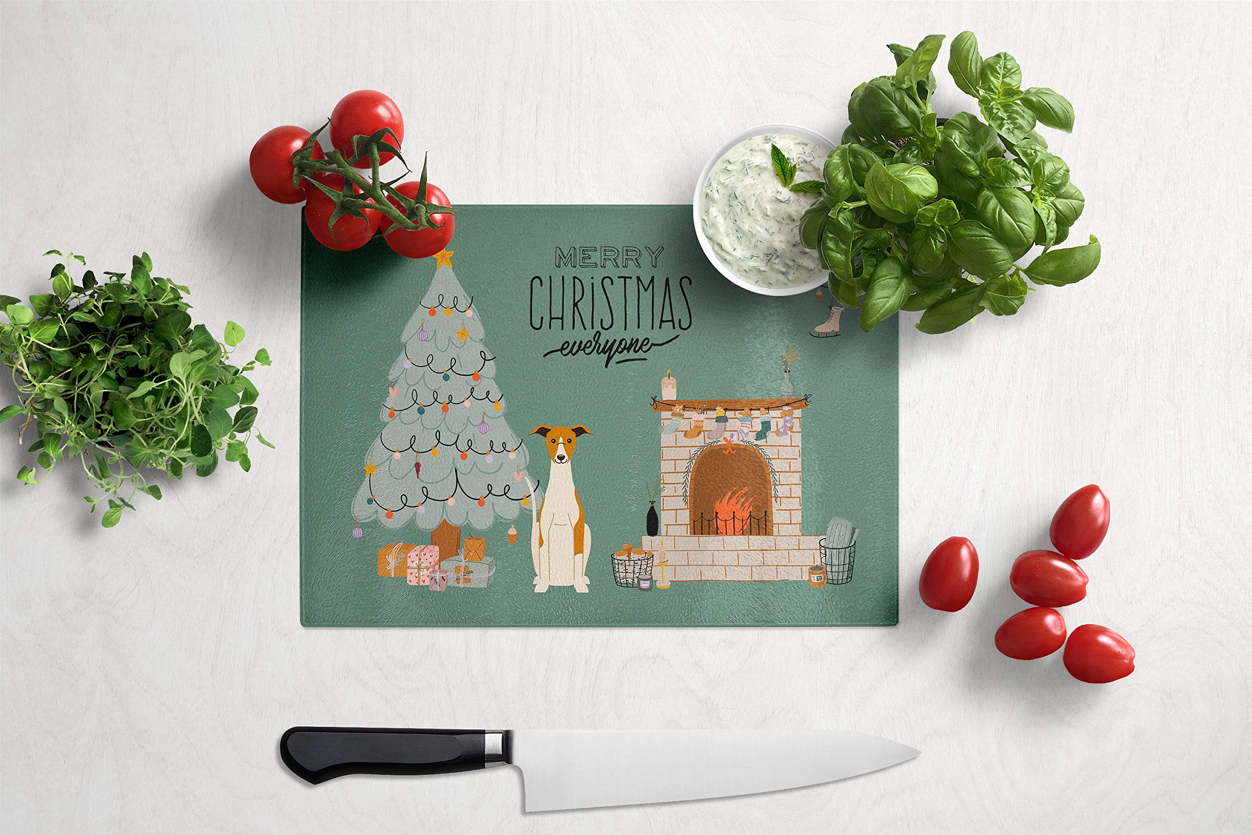Whippet Christmas Everyone Tempered Glass Cutting Board - Large Decorative Kitchen Chopping & Serving Board | Perfect for Holiday Entertaining, Food Prep & Gift Giving