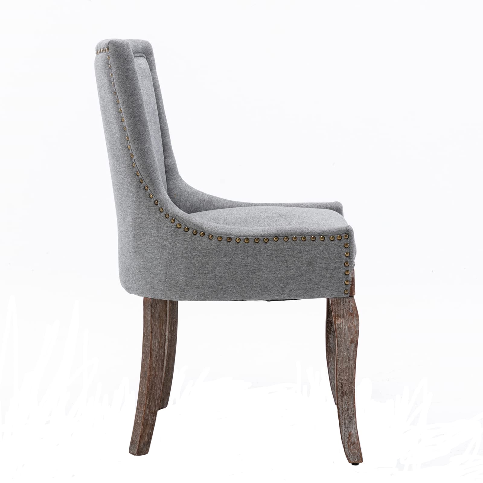GNIXUU Set of 2 Solid Wood Fabric Upholstered Dining Chairs - Soft Comfortable Thick Padded Kitchen & Room Chairs - Industrial Rustic Wingback Accent Chairs with Nailhead Trim (Grey) - Perfect for Dining Room, Kitchen, Breakfast Nook & Home Decor