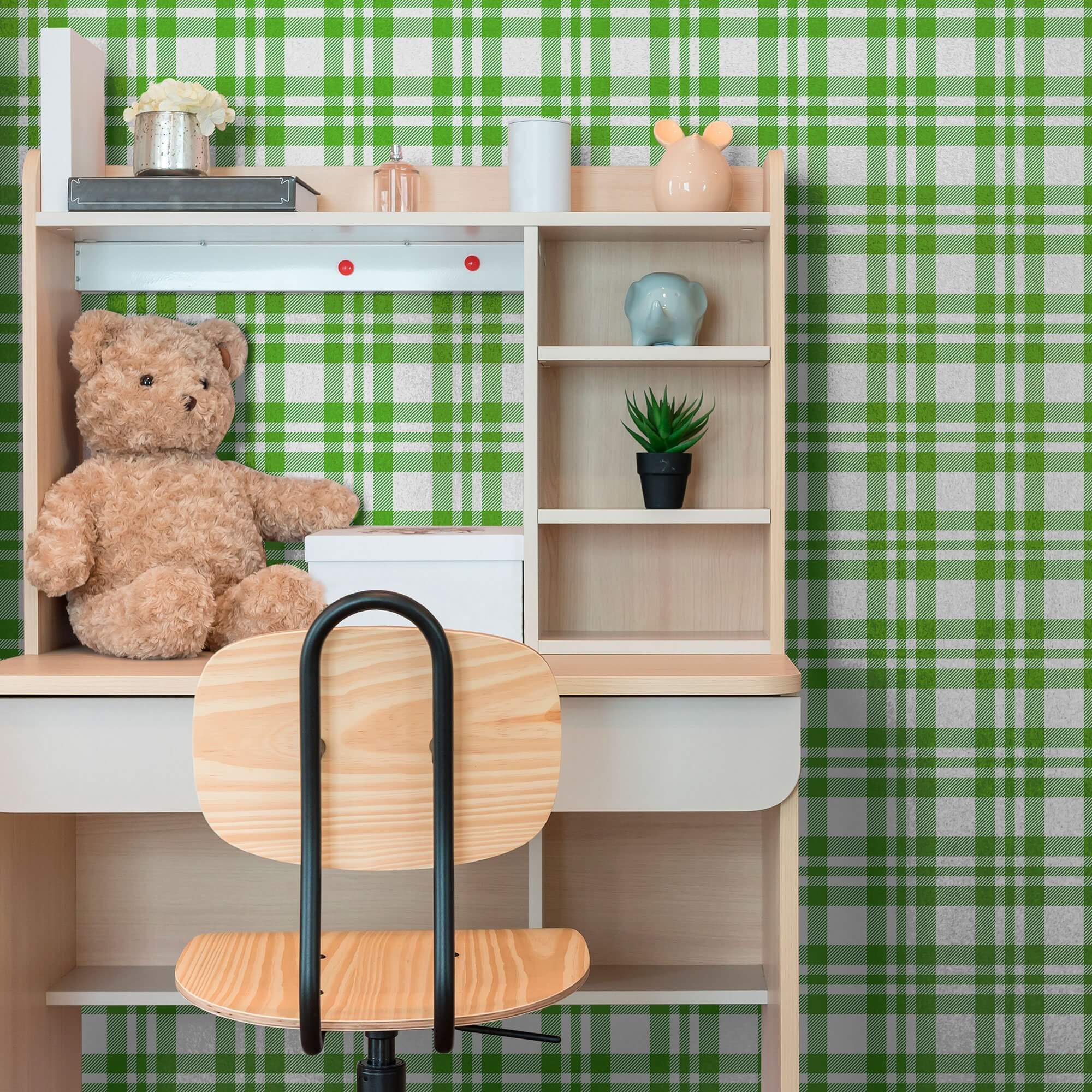 Green Plaid Peel and Stick Removable Wallpaper - Self-Adhesive Decorative Wall Covering for Bedroom, Living Room, or Office - Easy to Install & Remove