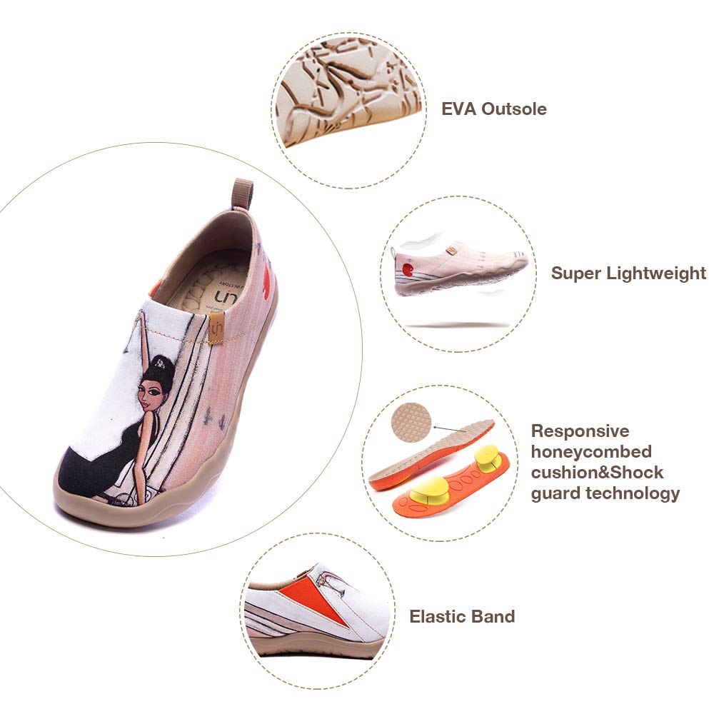 UIN Women's Art Travel Slip-On Shoes - Lightweight Breathable Casual Loafers for Women | Comfortable Walking Shoes for Travel, Work & Everyday Wear