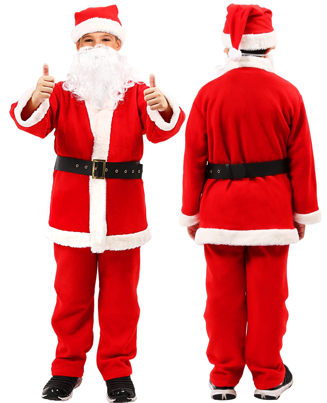 Kids Santa Costume Set - Velvet Santa Claus Suit for Boys & Girls (6PCS, Large) | Christmas Party Outfit, Holiday Photo Shoot, School Play Costume