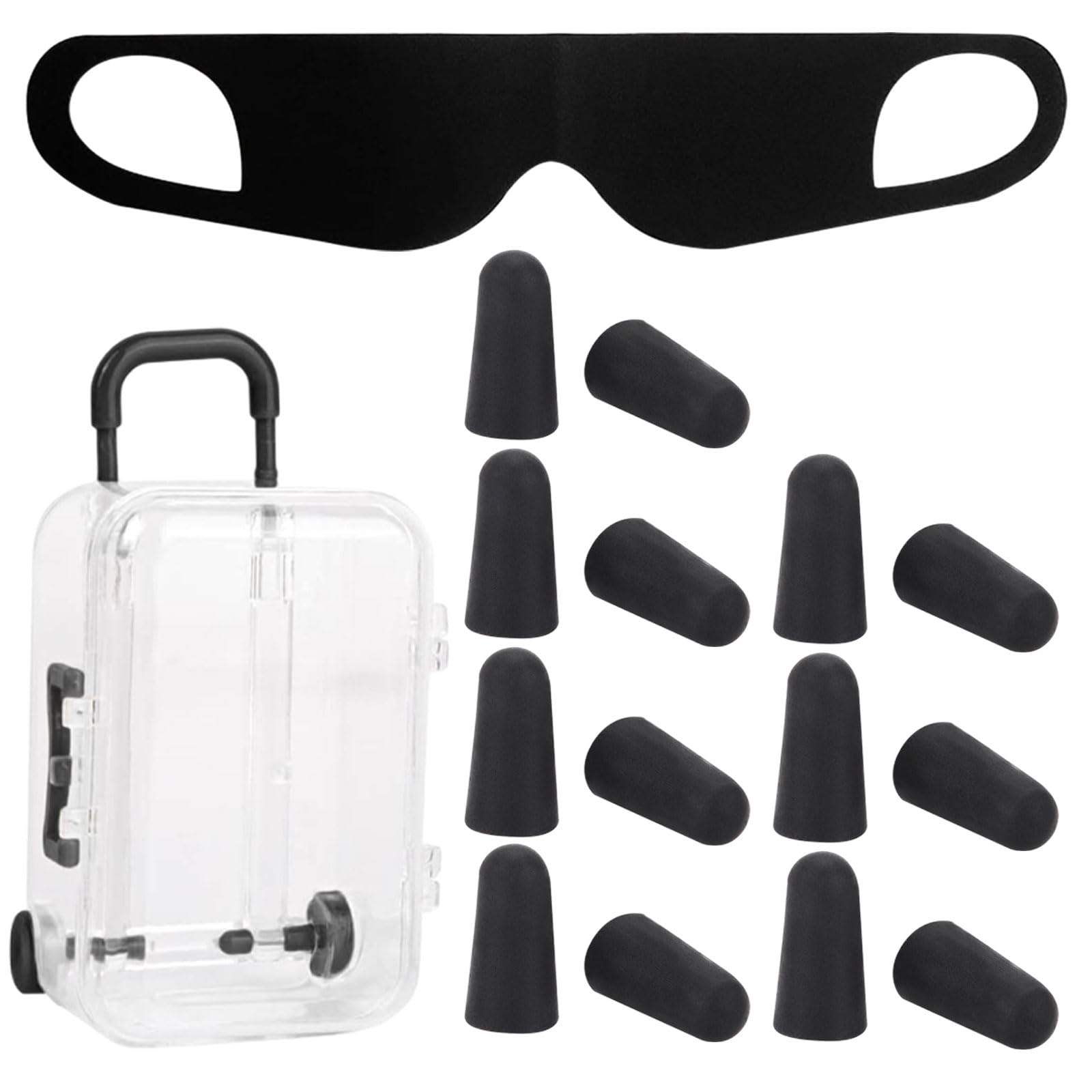Clear Mini Suitcase Travel Kit with 100% Blackout Sleep Mask & Noise Cancelling Earplugs - Portable Sleeping Set for Men & Women - Perfect for Travel, Napping, Meditation & Office Use