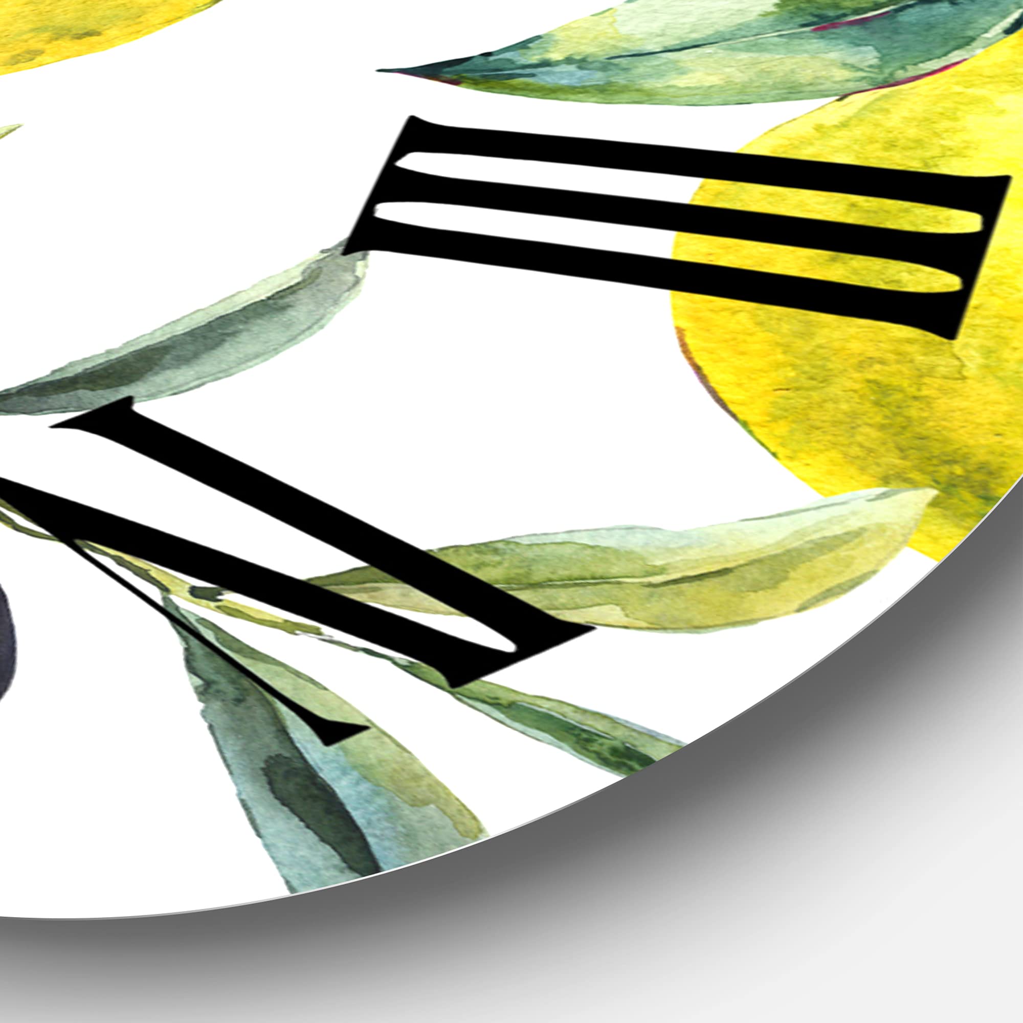 Tropical Wall Clock 'Lemon and Olive Branches II' - Large Decorative Kitchen Clock for Home, Cafe & Restaurant Decor - Perfect for Farmhouse, Coastal & Mediterranean Style Interiors