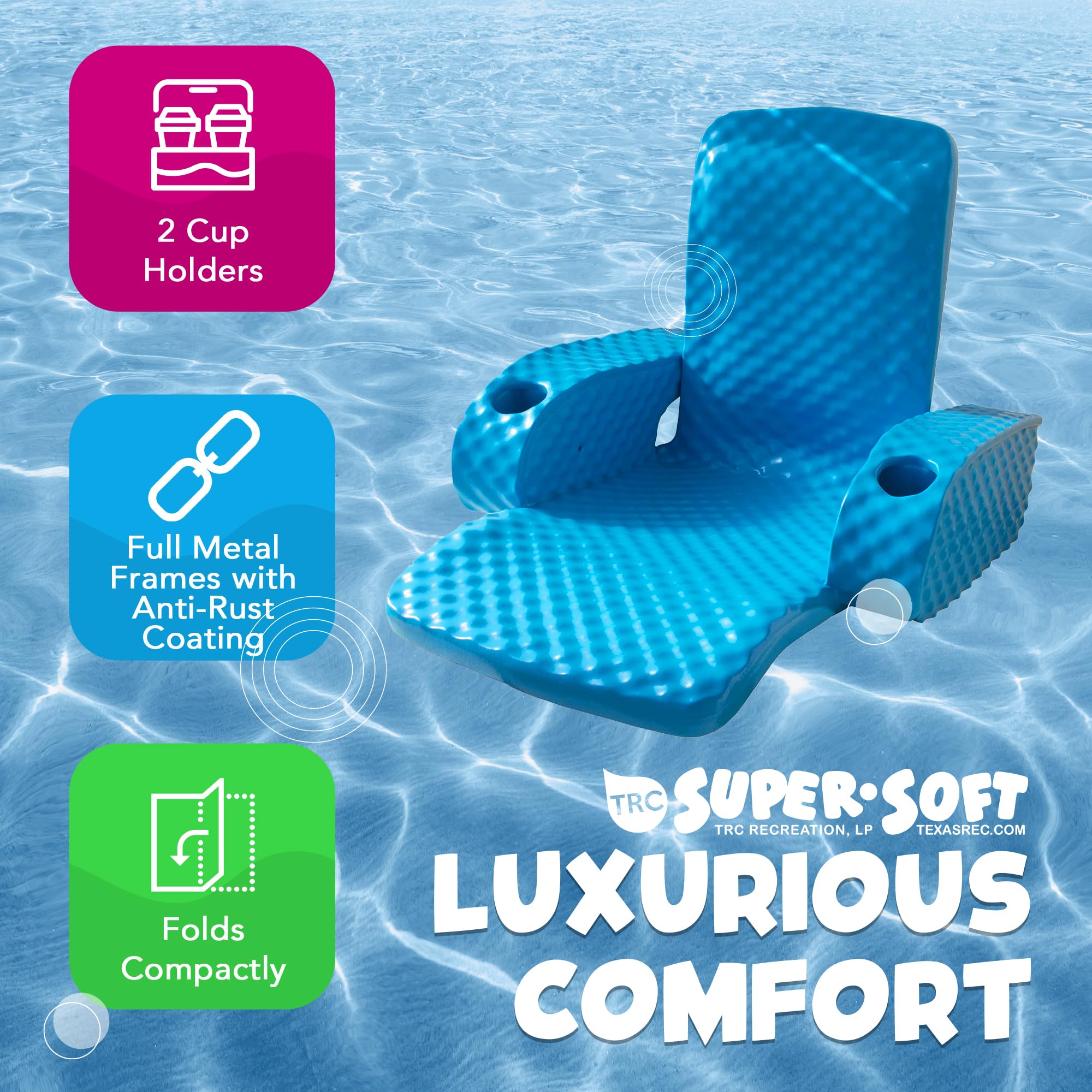 TRC Recreation Folding Baja Chair - Premium Foam Pool Float with 2 Cup Holders, Portable & Super Soft Floating Lounger for Swimming Pools, Lakes & Beaches - Perfect for Relaxing, Sunbathing & Summer Fun (Pink)
