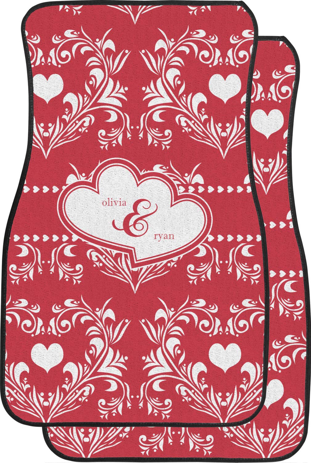 Custom Heart Damask Car Floor Mats Set - 2 Front & 2 Rear Mats for Cars, SUVs & Trucks | Waterproof & Non-Slip Protection | Perfect for Valentine's Day Gifts & Car Interior Decor