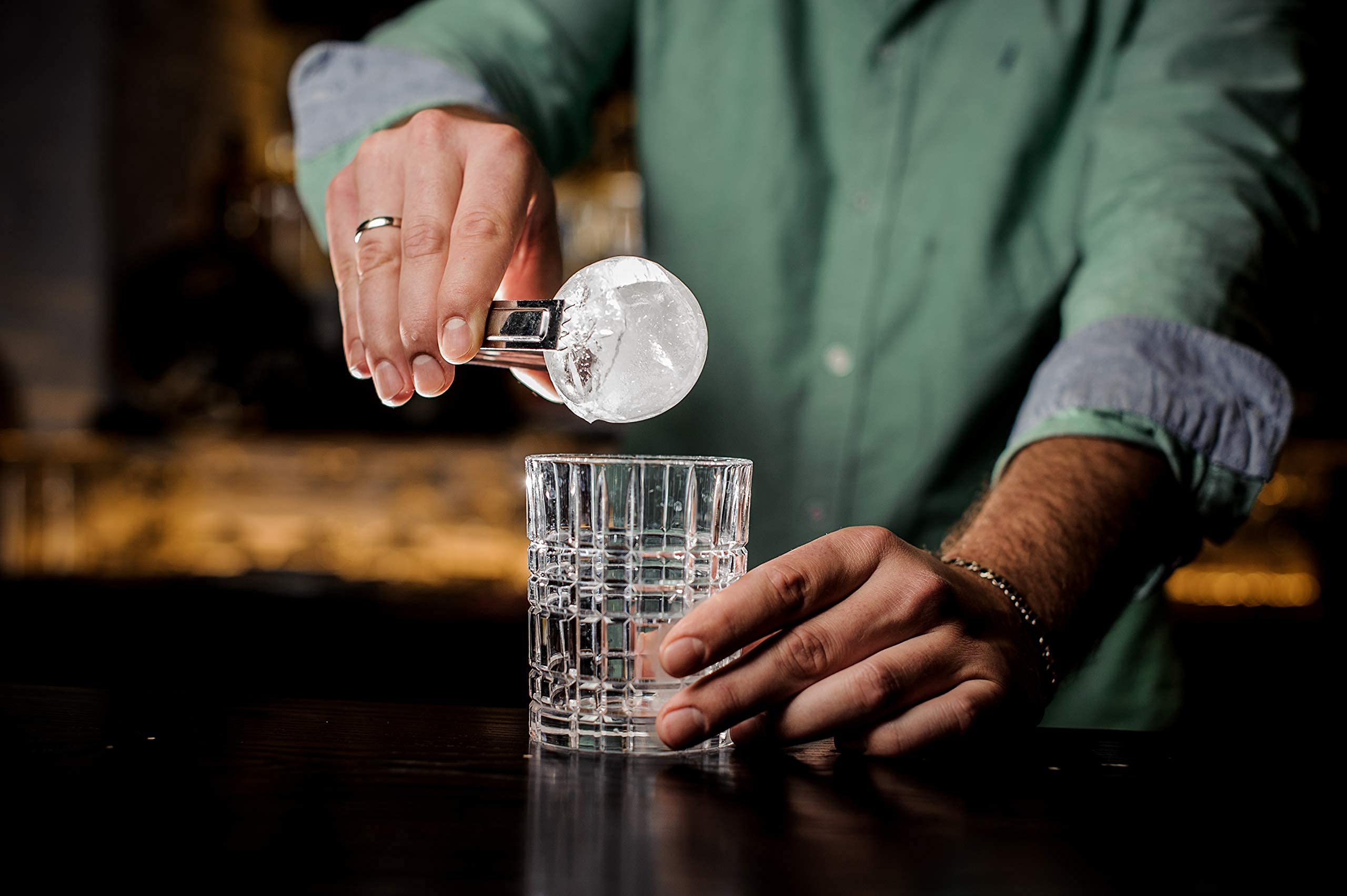 Premium Custom Laser Engraved Ice Ball Press Kit - Complete Whiskey Accessory Set with Ice Press, Tongs, Glass & Bar Mat - Perfect for Bourbon, Scotch & Cocktail Enthusiasts - Made in USA (Silver Edition) - Ideal for Home Bars, Gifts & Entertaining