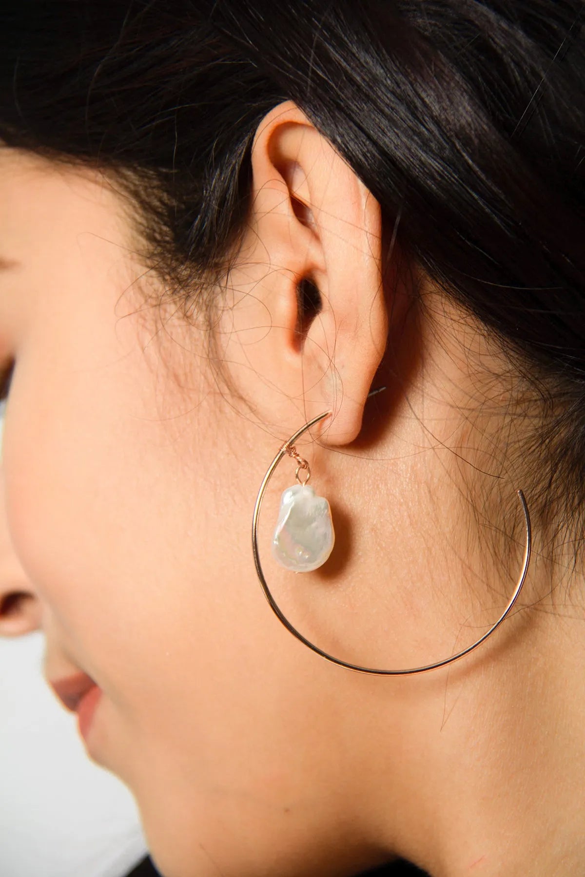 Open Space Pearl Hoop Earrings for Women - Elegant Gold Plated Dangle Earrings for Daily Wear, Party & Wedding Jewelry Gift