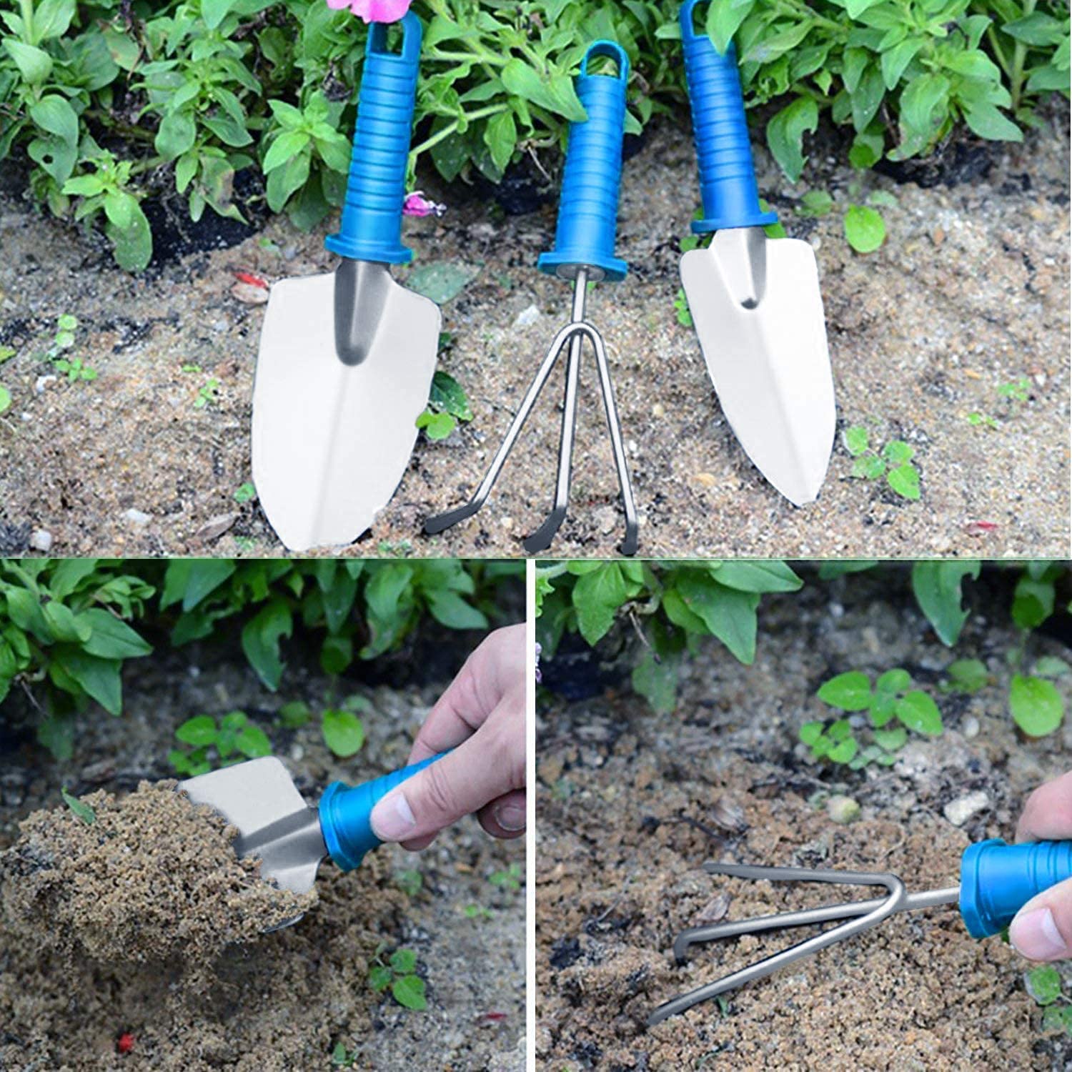 14-Piece Stainless Steel Garden Tools Set with Ergonomic Handles - Trowel, Rake, Weeder, Pruner, Shears & Sprayer - Perfect Gardening Gifts for Women & Men - Includes Durable Carrying Case (Blue) - Ideal for Home Gardening, Landscaping & Outdoor Planting Projects