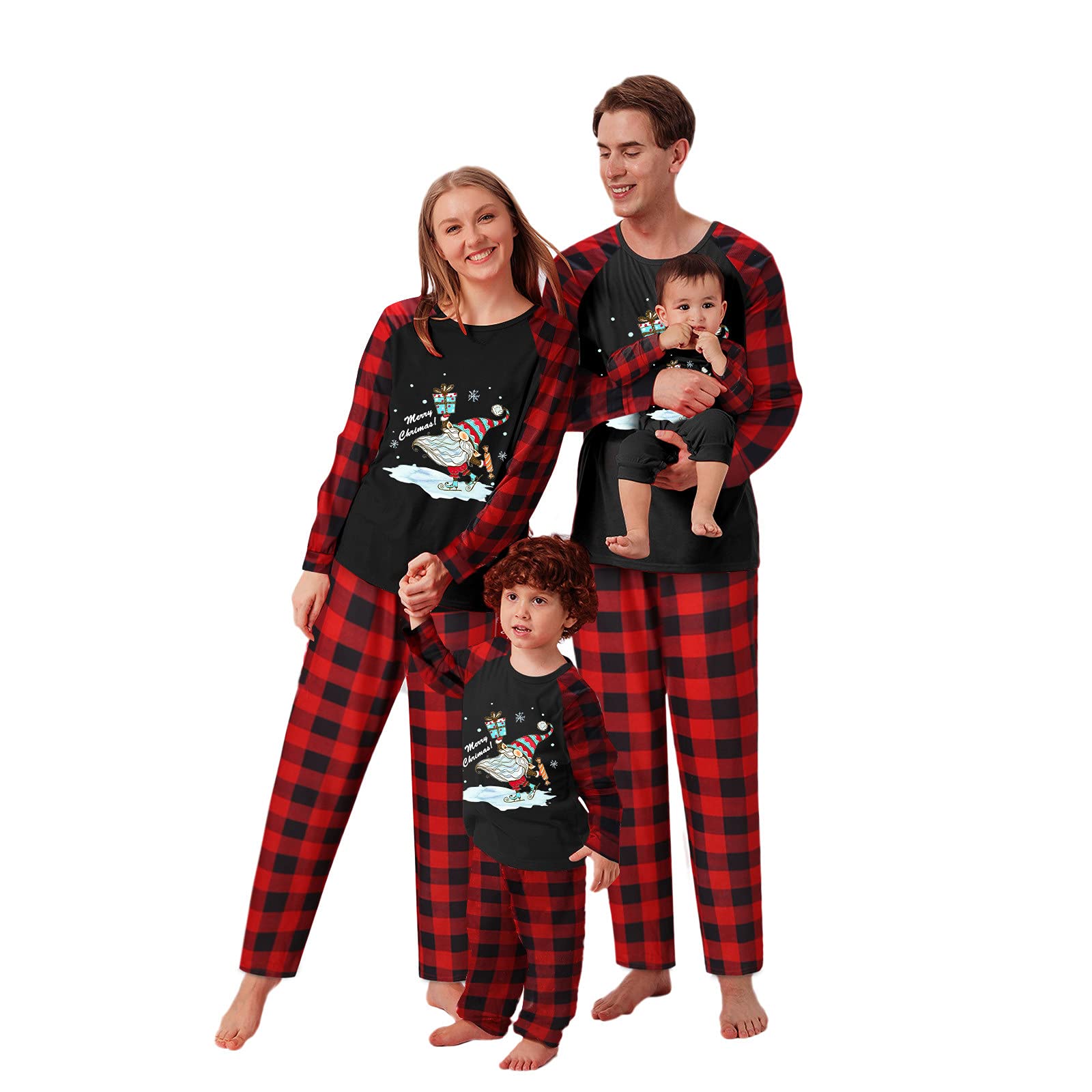 Nihewoo Family Matching Christmas Pajama Set - Long Sleeve Pullover & Plaid Pants Holiday Sleepwear | Cozy Winter Lounge Outfit for Family Photos & Christmas Morning