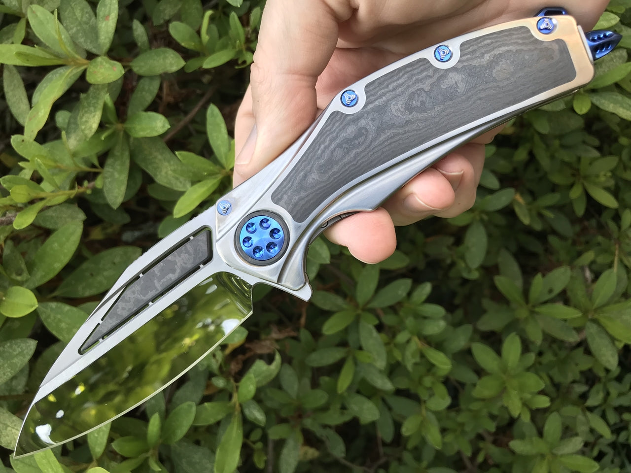 Marfione Super Matrix R Folding Knife - Mirror Polish Blade with Carboquartz Inlay | Tactical EDC Knife for Outdoor Camping, Hunting & Survival