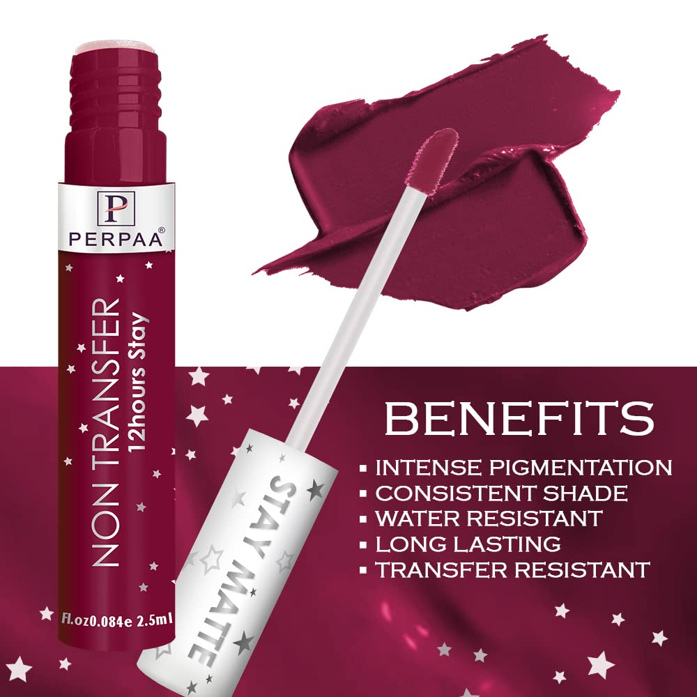 PERPAA® Star Matte Liquid Lipstick Set of 3 - Long Lasting, Waterproof & Smudge Proof (Cherry Red, Neon Red, Electric Pink) 2.5ml Each | Vegan Cruelty-Free Makeup for Parties, Date Night & Special Occasions