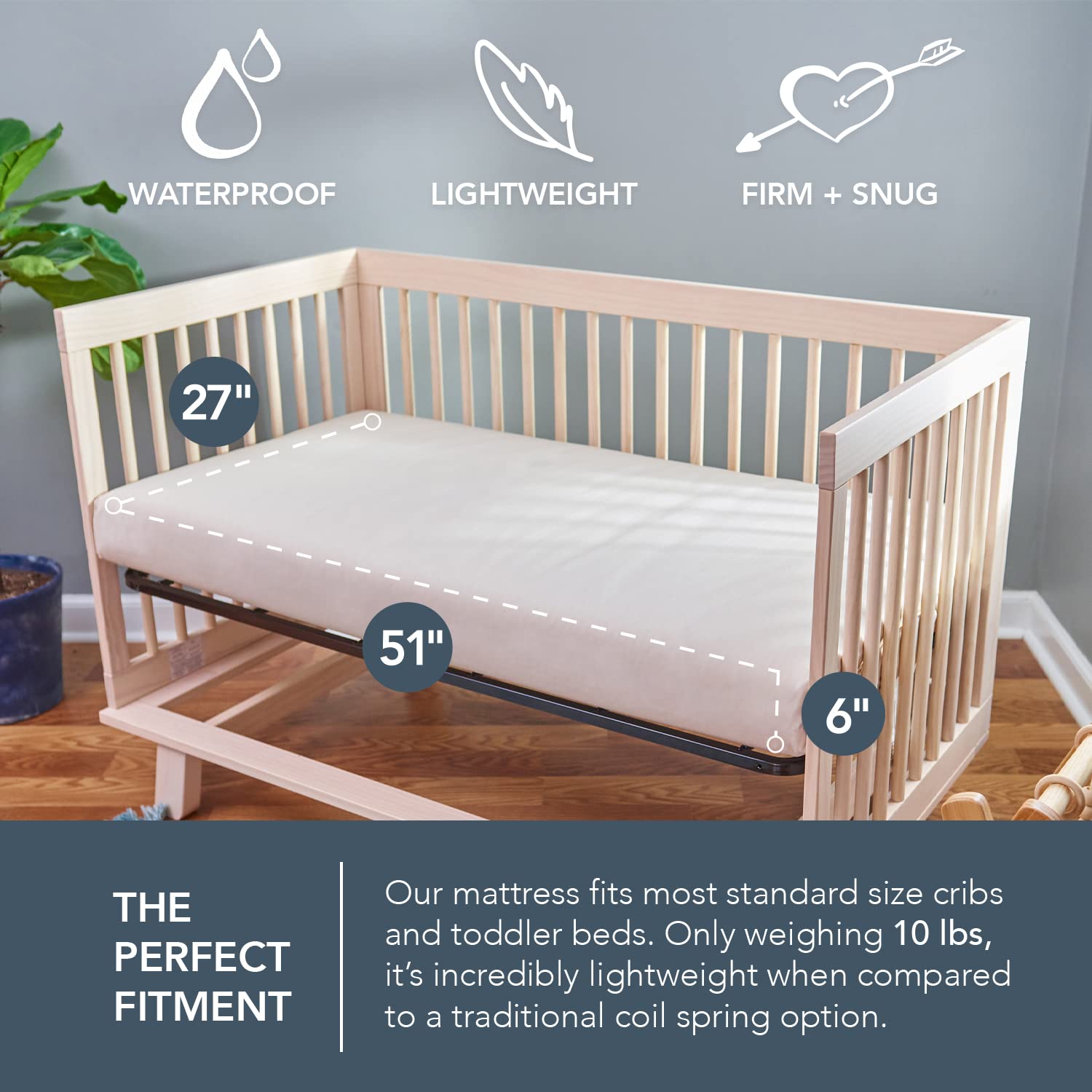 Naturepedic Organic Baby Crib Mattress - 2-Stage Lightweight Waterproof Non-Toxic Infant & Toddler Mattress (52