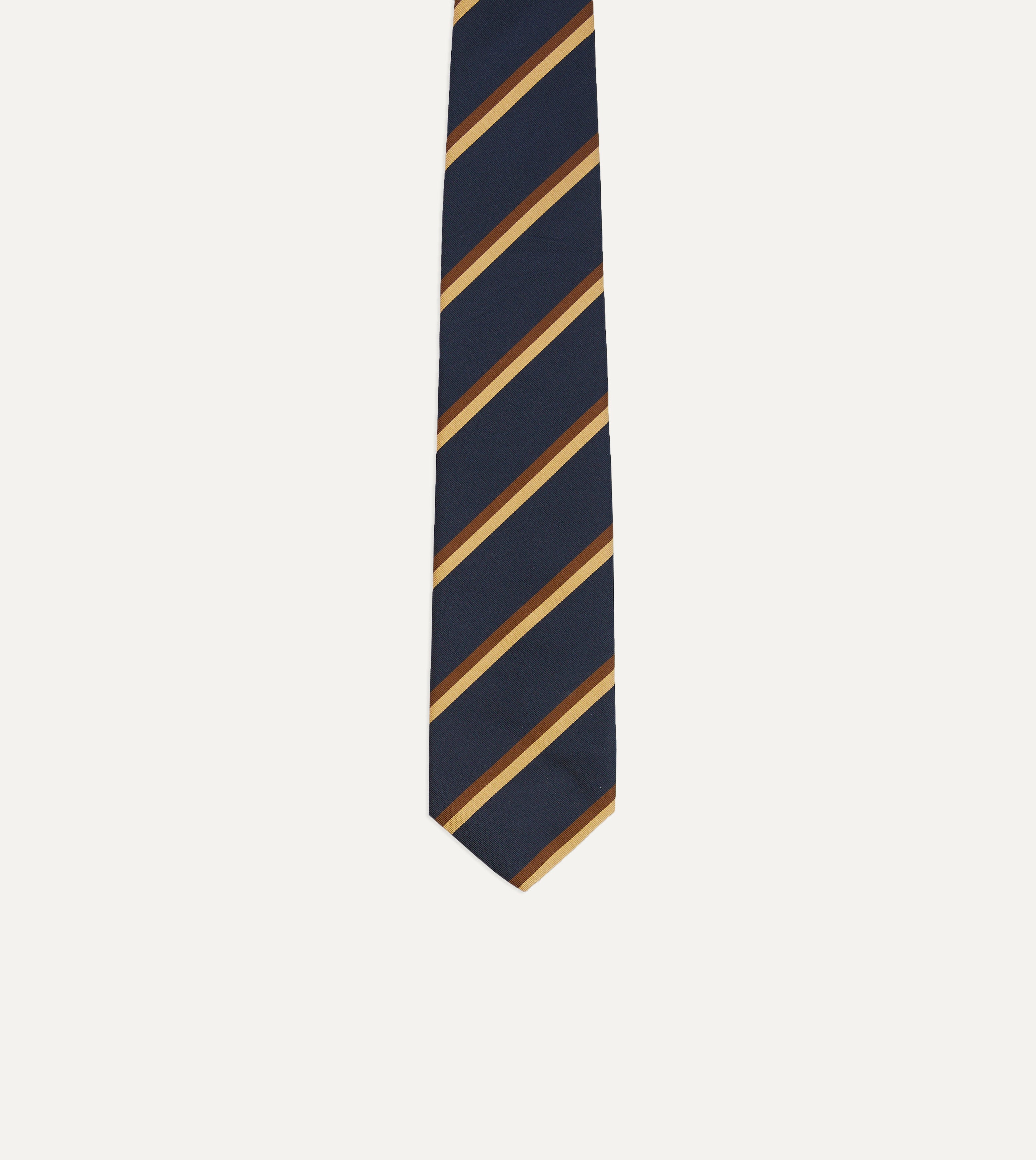 Luxury Gold Navy Brown Double Stripe Mogador Silk Tipped Necktie - Perfect for Weddings, Business Meetings & Formal Events