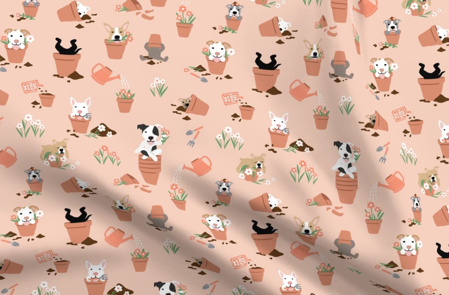 Garden Peach Flowers Dog Print Velvet Fabric by The Yard - Spring Decor & Upholstery