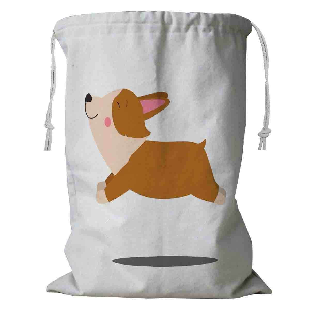 ECZJNT Cute Welsh Corgi Dog Design Drawstring Storage Basket - 24x32 Inch Laundry Hamper for Pet Lovers | Perfect for Bedroom, Nursery & Kids Room Organization