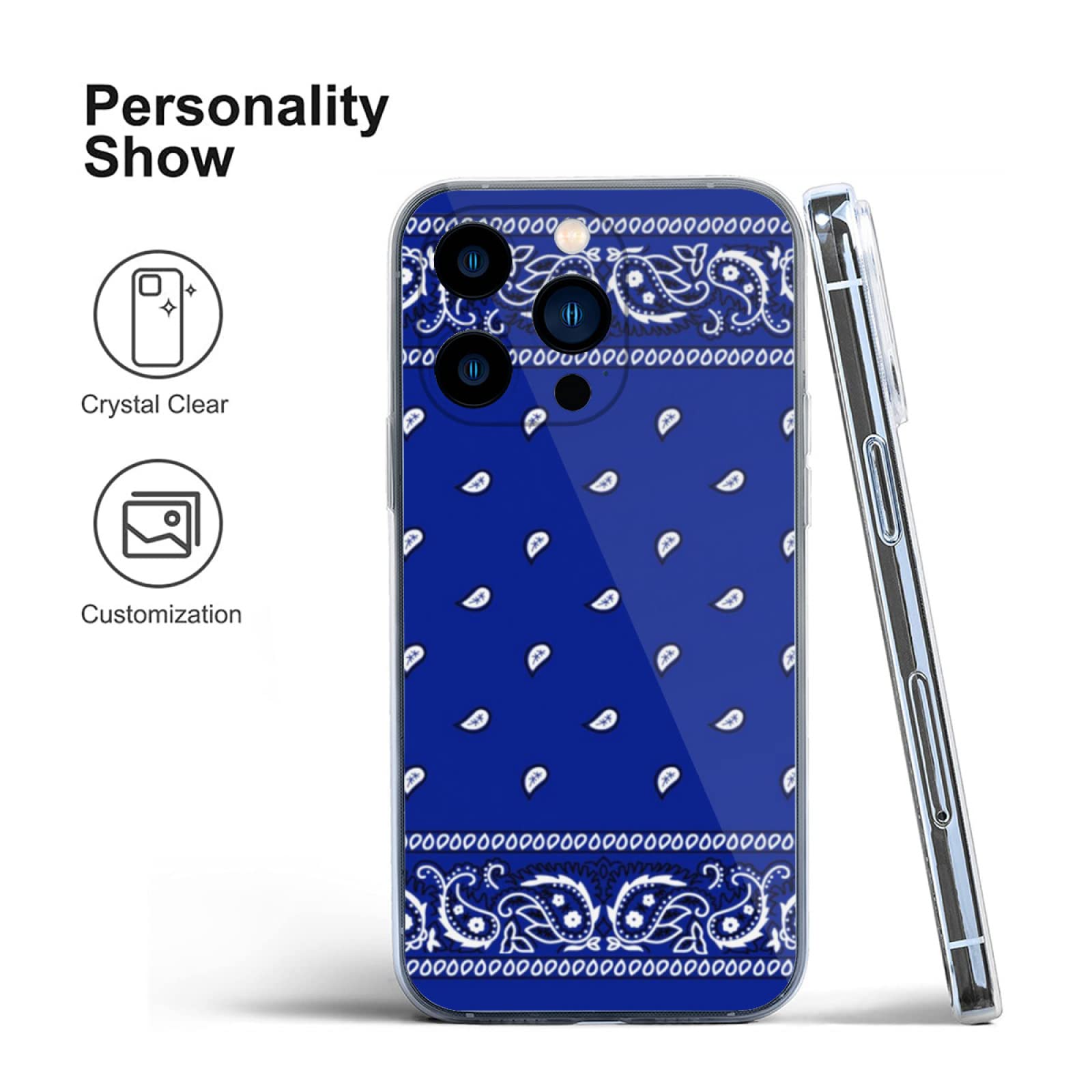 iPhone 13 Pro Max Clear Blue Waterproof Phone Case with Bandana Charm - Royal Accessories for Protection & Style | Perfect for Outdoor Activities, Travel & Everyday Use