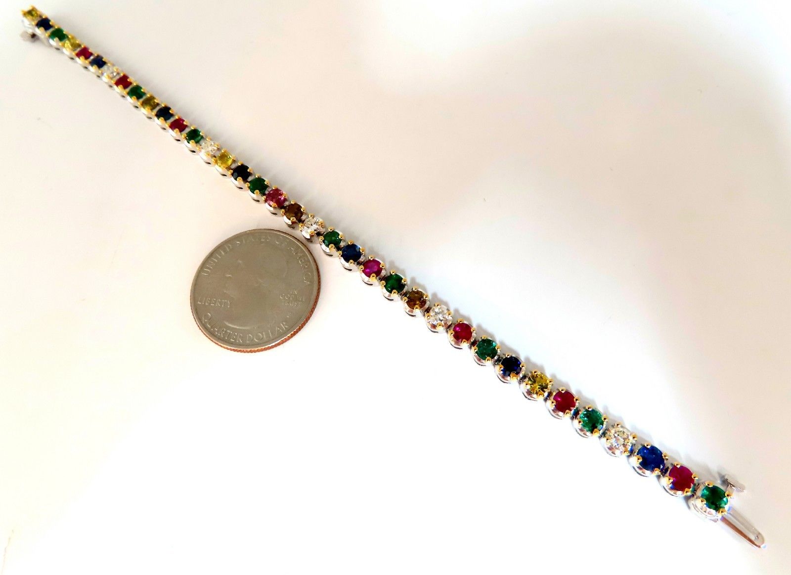 7.36ct Natural Ruby Emerald Sapphire Diamond Tennis Bracelet - 14K Gold Gemstone Line Bracelet for Women - Perfect for Weddings, Parties & Special Occasions