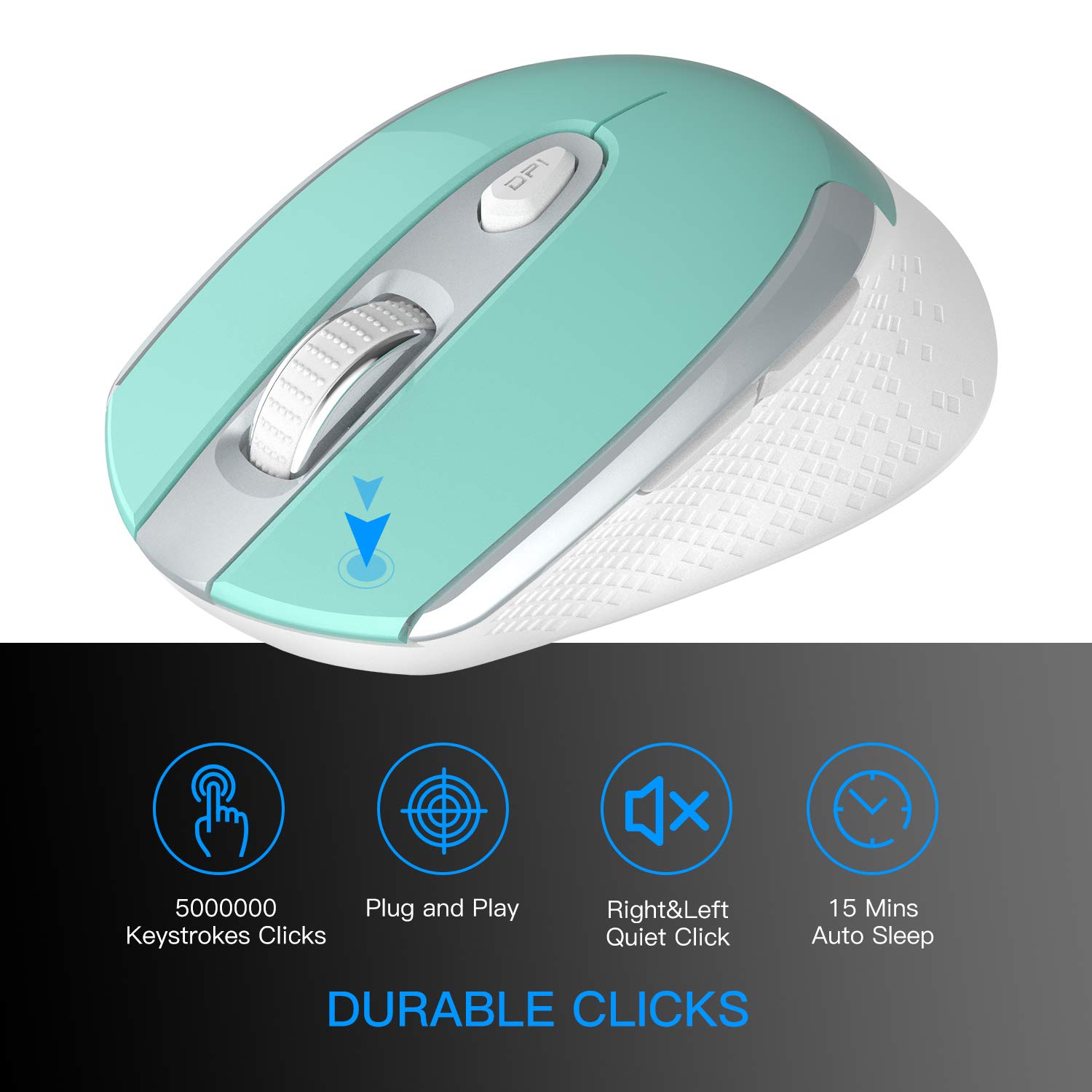 Cimetech Wireless Ergonomic Mouse - 2.4G Silent Optical Mouse with 6 Buttons, USB Receiver & 3 Adjustable DPI (1600/1200/800) for Laptop, Desktop, PC, Mac - Blue | Perfect for Office, Home & Gaming Use