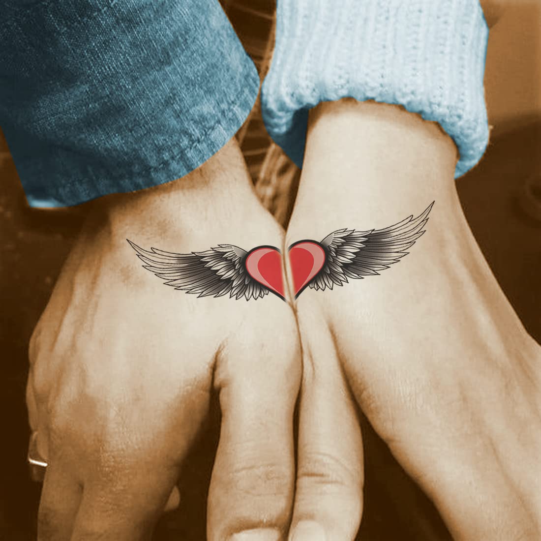 Waterproof Heart With Wing Temporary Tattoos - 2 Pack Fake Body Art for Men & Women | Perfect for Parties, Festivals, and Costume Events