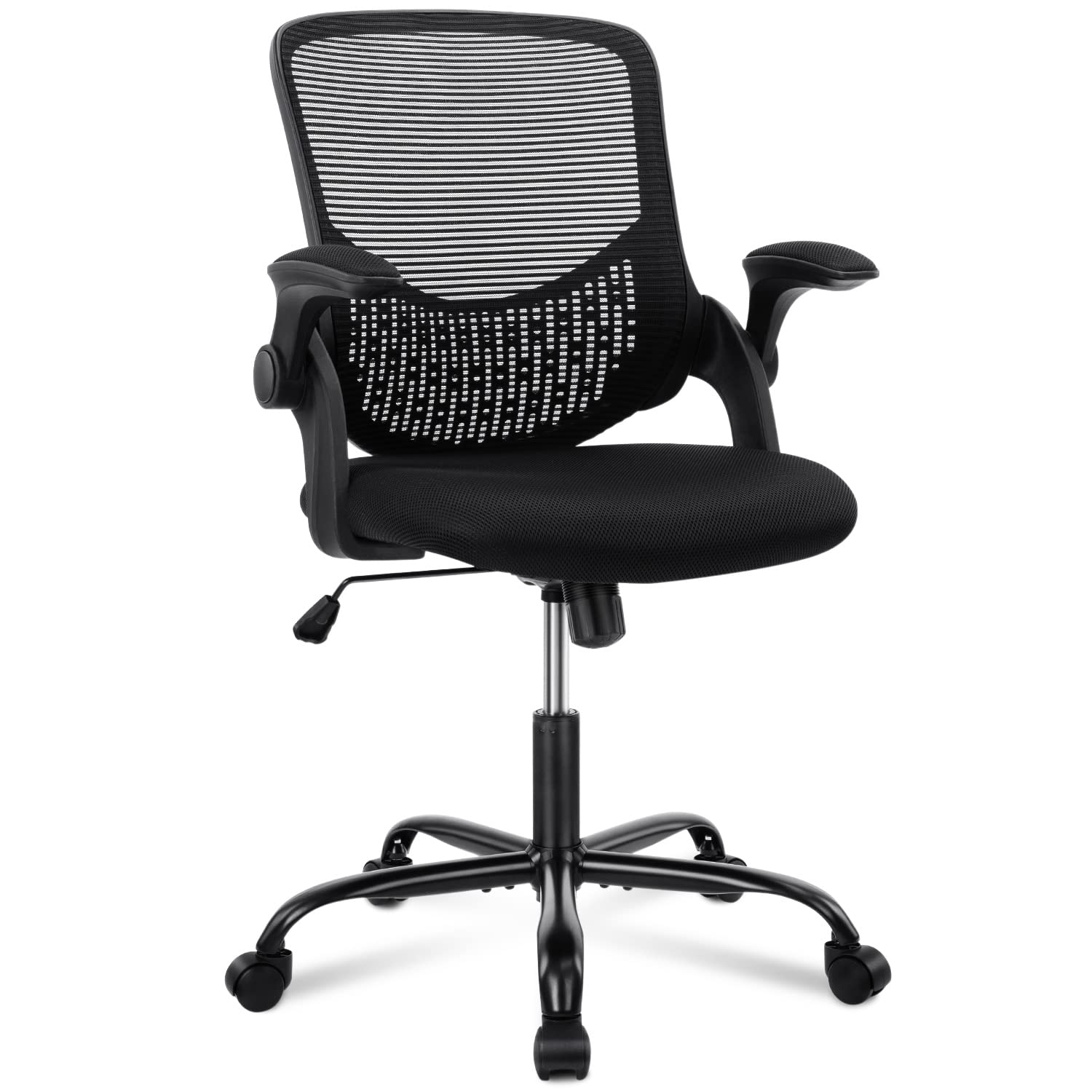 Ergonomic Office Chair with Wheels - Adjustable Height, Lumbar Support & Flip-Up Armrests - Mesh Computer Desk Chair for Home & Office - Black - Perfect for Long Work Hours, Gaming & Remote Work