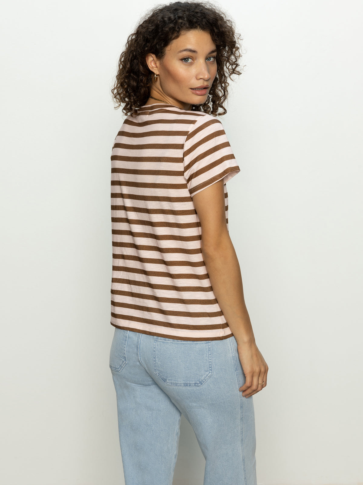 Soft Cotton Earth Pink & Sepia Striped T-Shirt for Women - Casual Comfort Tee for Everyday Wear, Outings & Relaxation