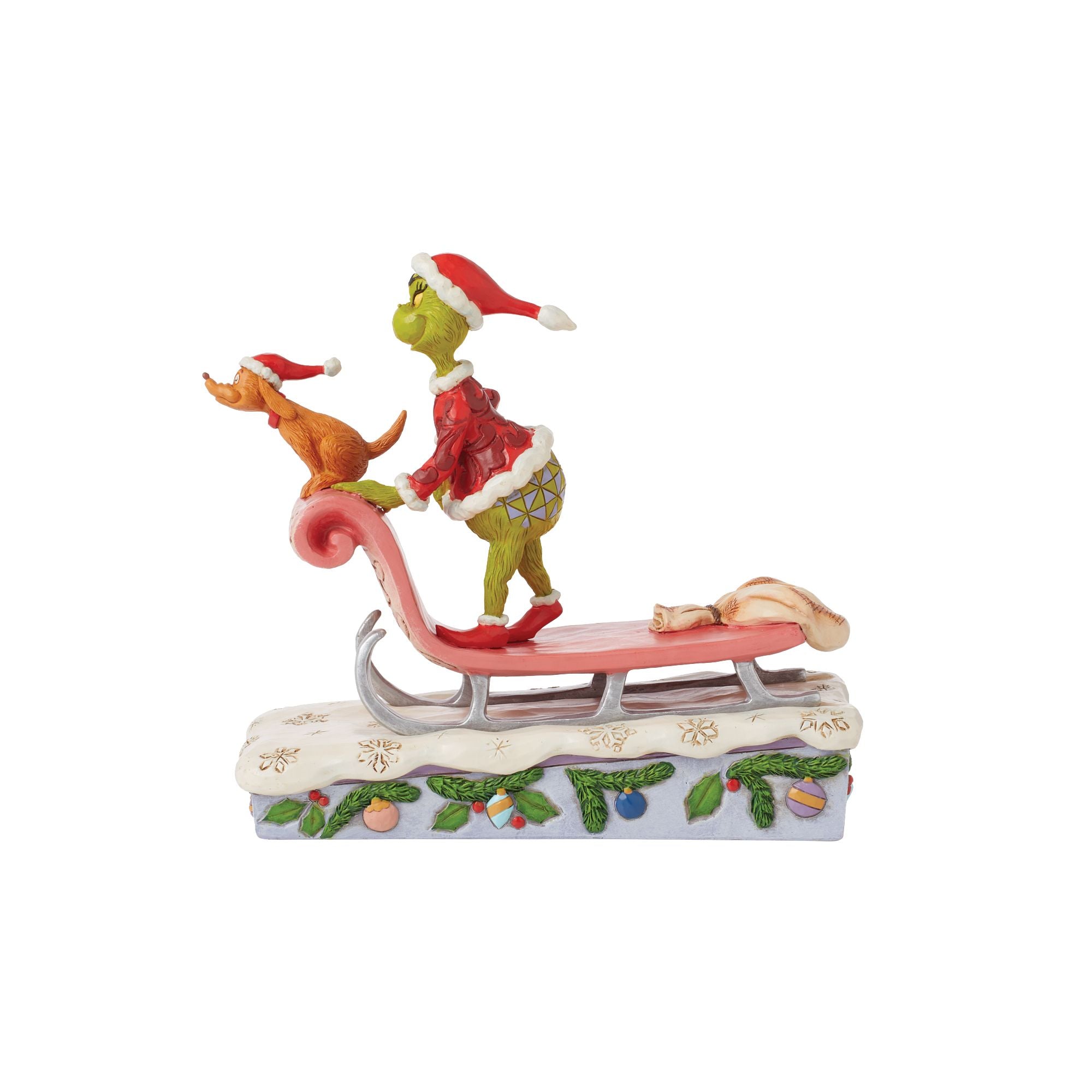 Grinch and Max on Sled Christmas Decor - Festive Holiday Home Decor for Xmas Tree, Mantel & Winter Wonderland Displays