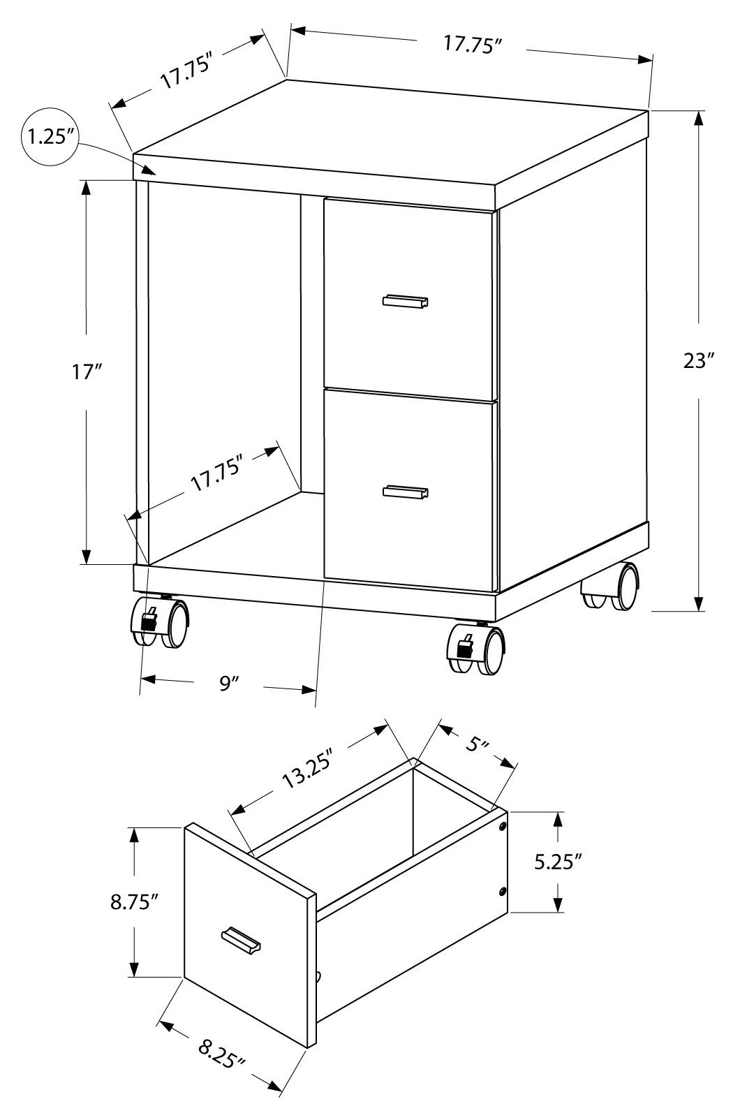 Rolling Cappuccino Office Cabinet with 2 Drawers - Mobile Storage Solution for Home Office, Classroom, or Workspace Organization