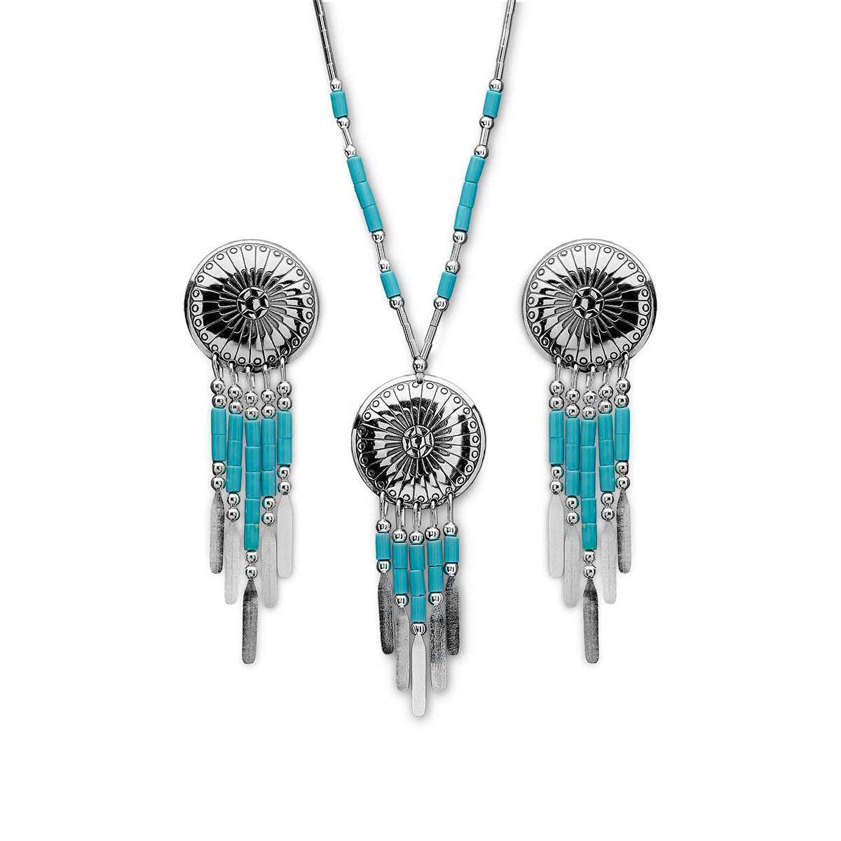 Authentic Native American Concho Style Turquoise & Silver Beaded Necklace - Handmade Southwest Jewelry for Women, Boho Fashion & Special Occasions