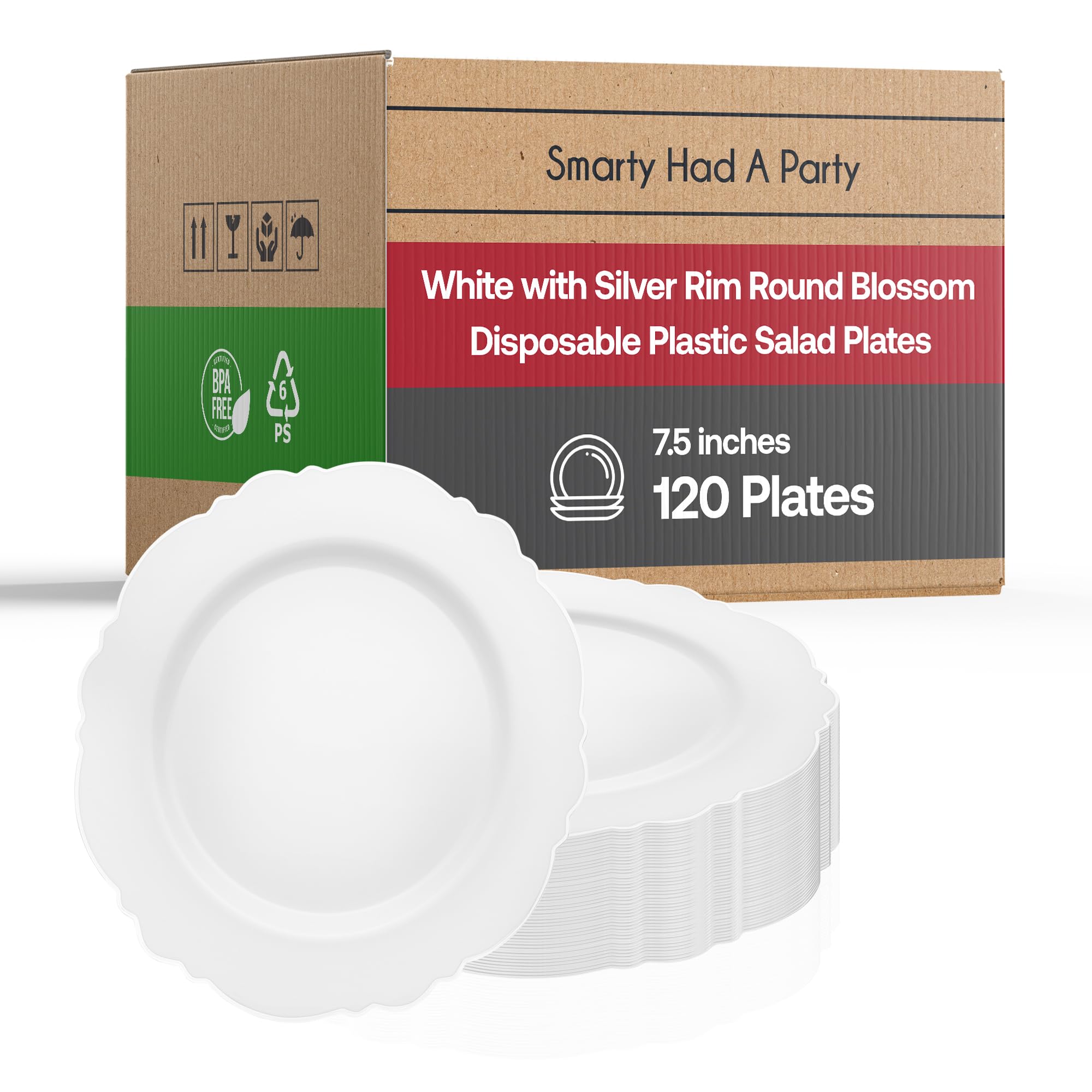 Elegant Disposable Plastic Dinnerware Set - Heavy Duty Blossom Rim Design Plates (7.5