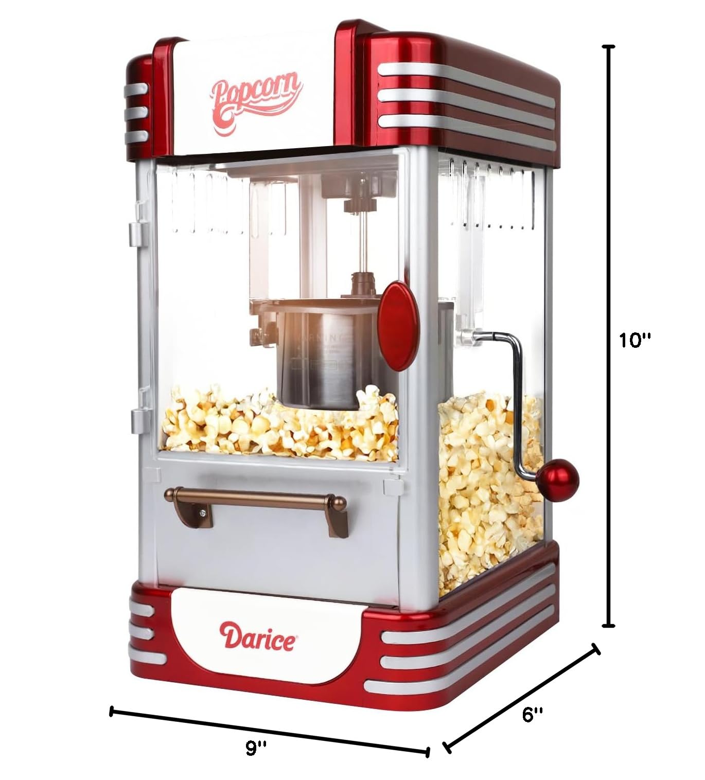 **Darice Retro Popcorn Machine with Measuring Cups – Non-Slip Popcorn Popper for Home, Parties & Events – Non-Stick Kettle Plate – Perfect for Movie Nights, Carnivals & Festivals**