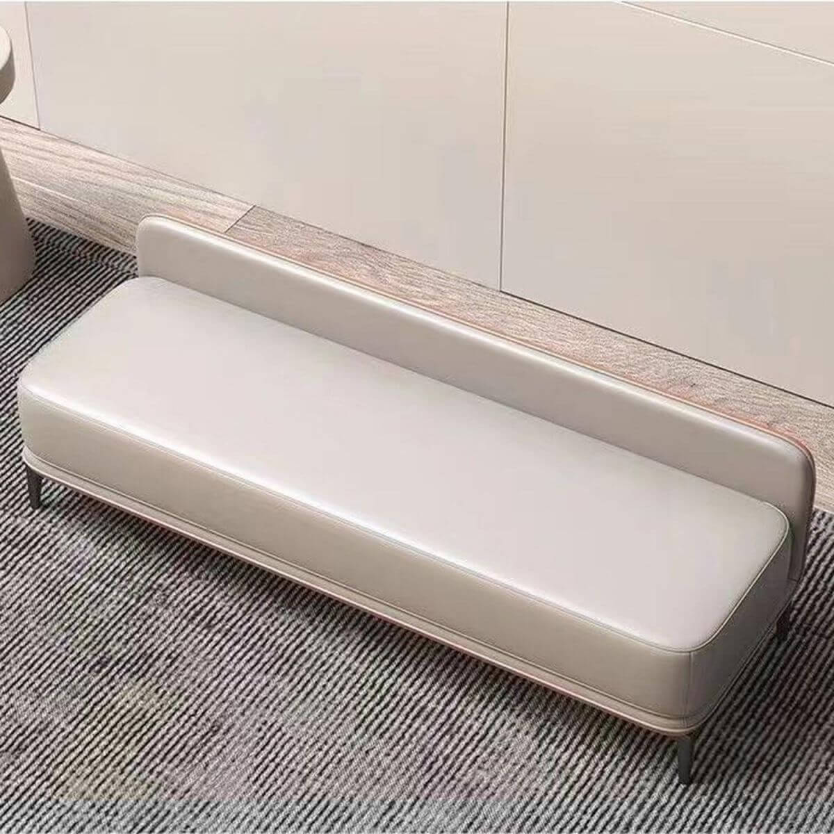 Modern Grey Faux Leather Ottoman with Wood Frame & Sponge Cushion - Perfect for Living Room, Bedroom or Office Footrest & Extra Seating