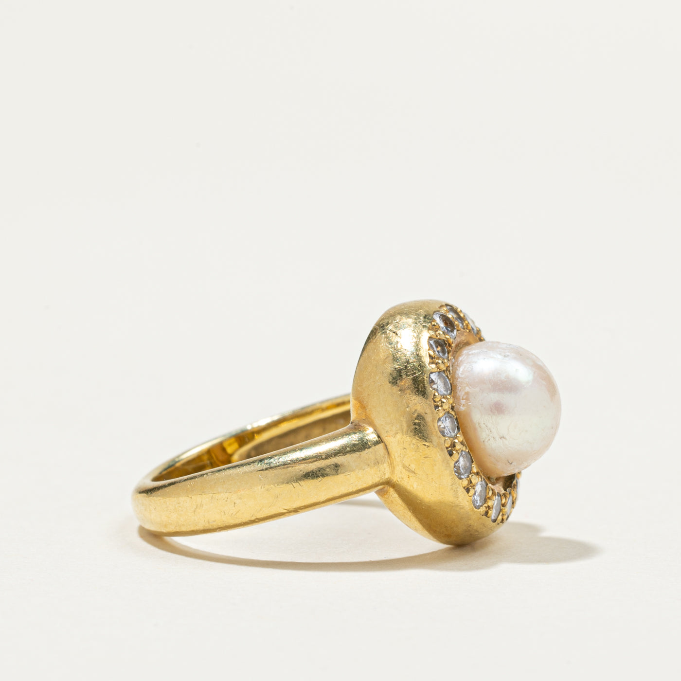 Exquisite 0.43ctw Pearl & Diamond Halo Cocktail Ring - Size 6 | Elegant Jewelry for Evening Parties, Weddings & Special Occasions