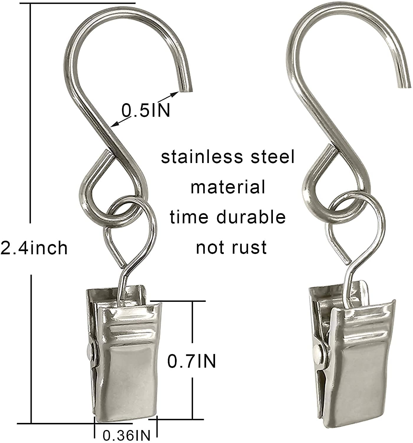 Stainless Steel S Hook Clips for Curtains, Photos & Crafts - 20 Pack Silver Hanging Clips for Home Decor | Perfect for Hanging Plants, Wall Art & DIY Projects