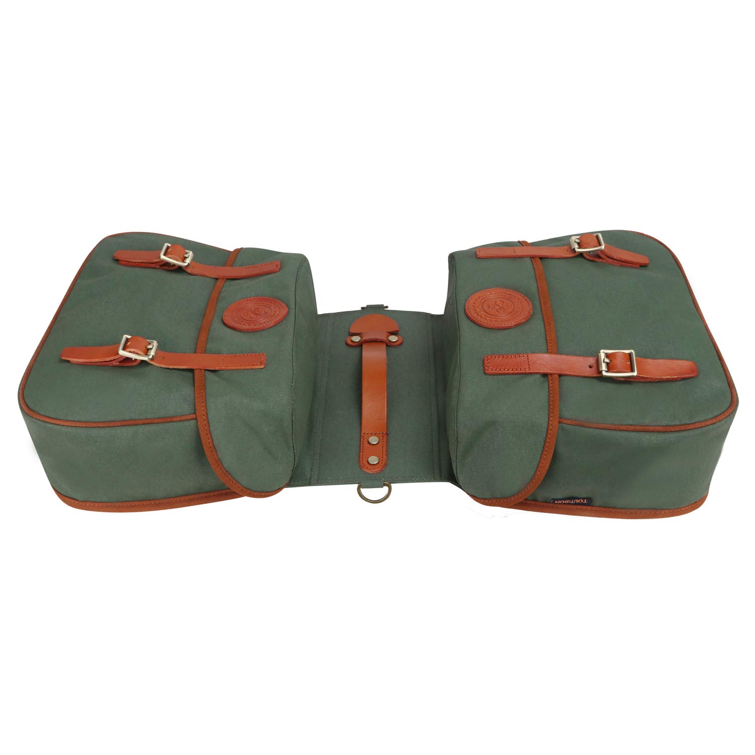 TOURBON Waterproof Bike Pannier Bags - Durable Canvas & Leather Bicycle Rear Rack Tail Bag for Commuting, Touring & Outdoor Adventures