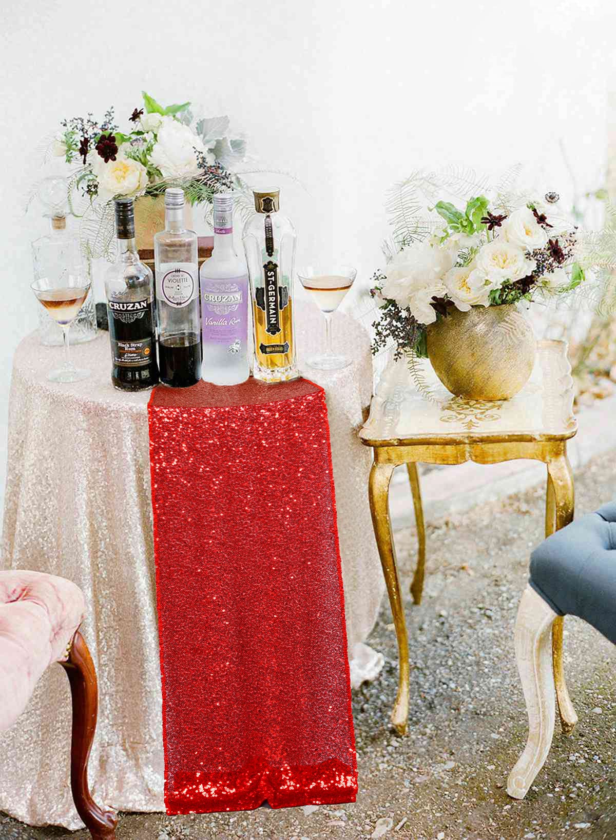 ShinyBeauty 12x108-Inch Red Sequin Table Runner for Weddings, Parties, and Holiday Decor - Elegant Glitter Table Cover for Dining, Buffet, and Event Tables (1PC, 12